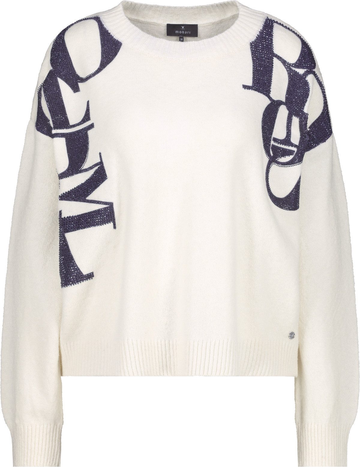 Monari Gebreide Trui letters Regular fit met ronde hals
