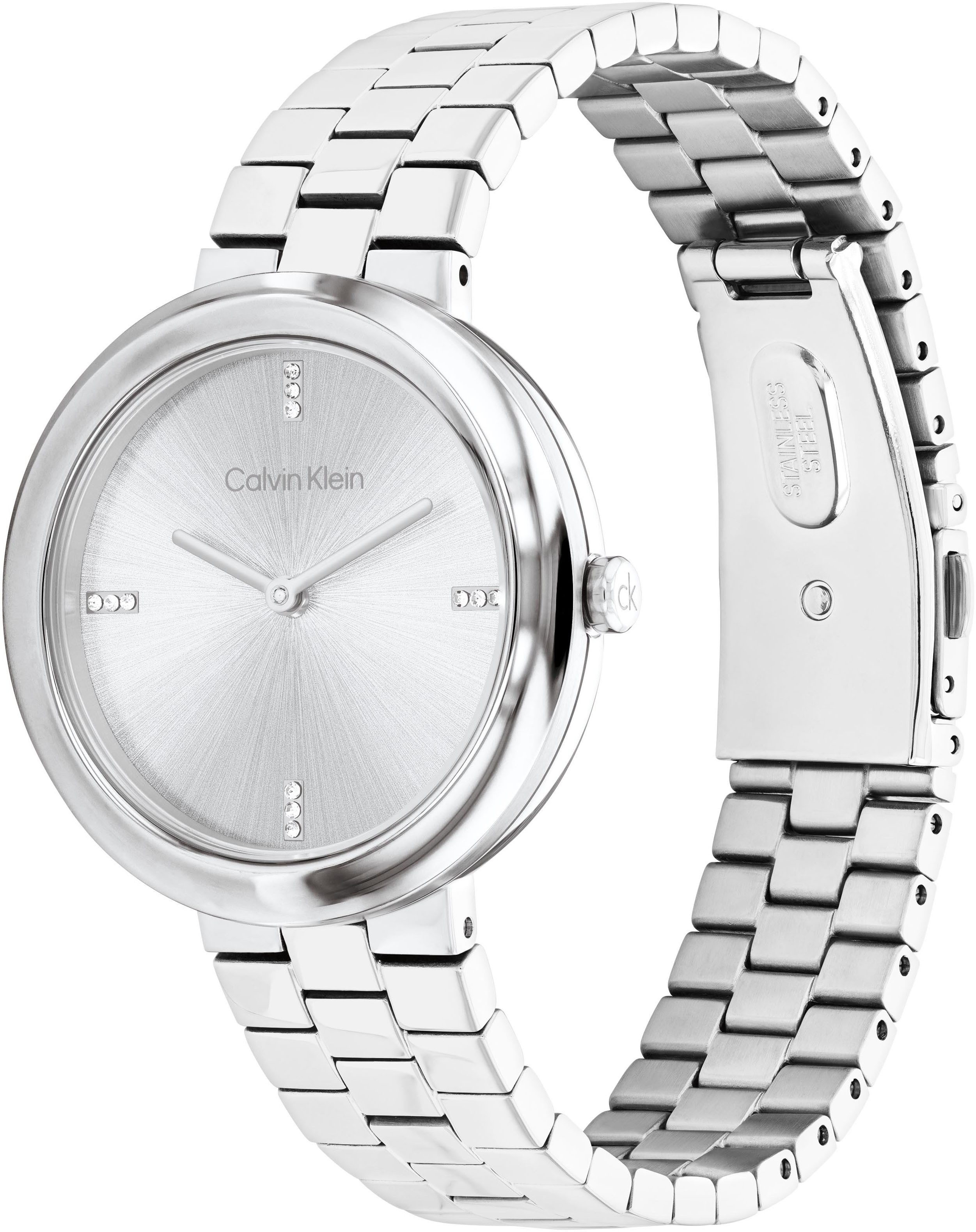 Calvin Klein Kwartshorloge Twisted bezel Polshorloge, dameshorloge, roestvrijstalen band, analoog, glasstenen