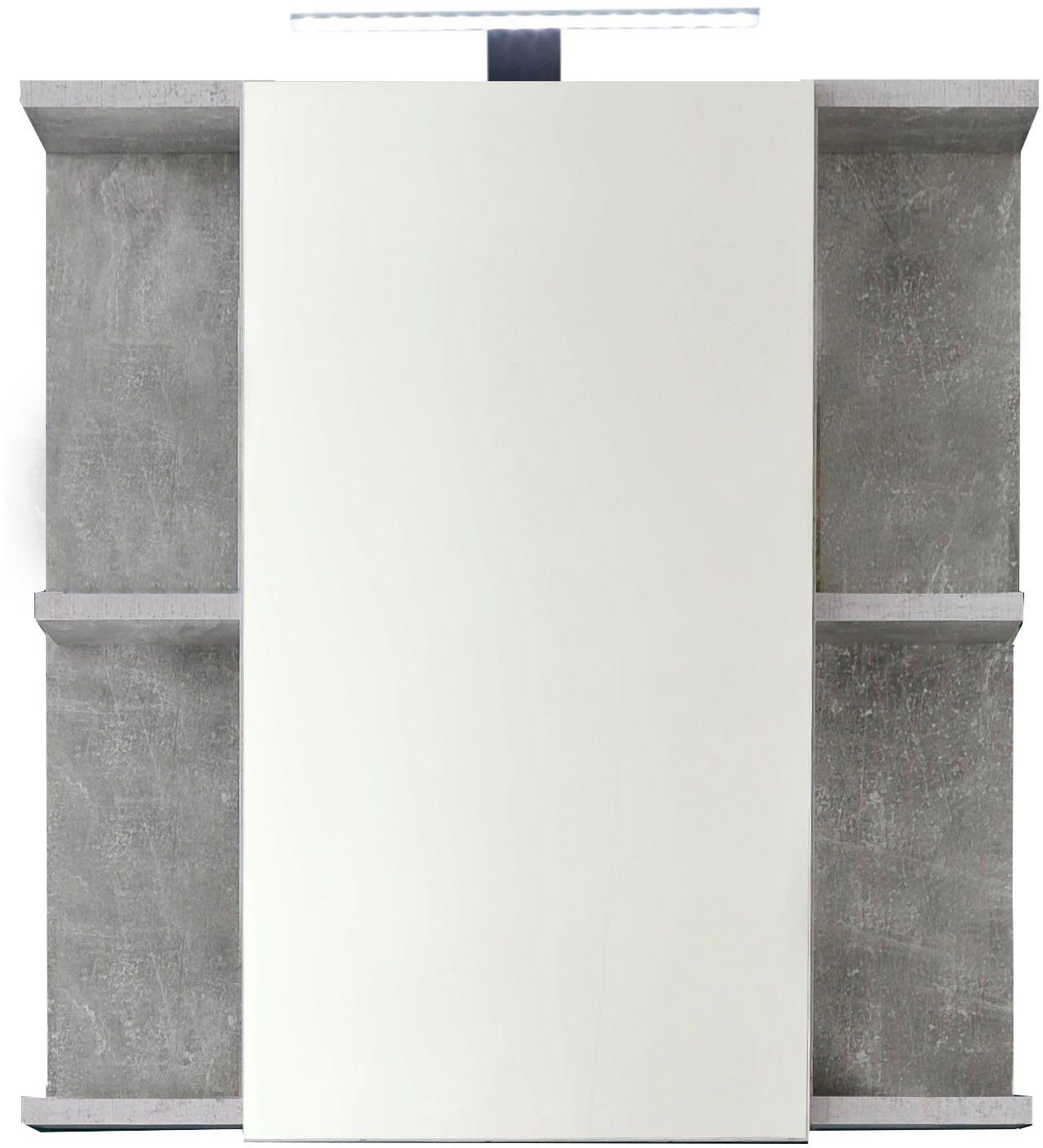 trendteam Spiegelkast Badspiegel met spiegeldeur in wit hoogglans/beton - inclusief lamp (2-delig) spiegels & verlichting grijs