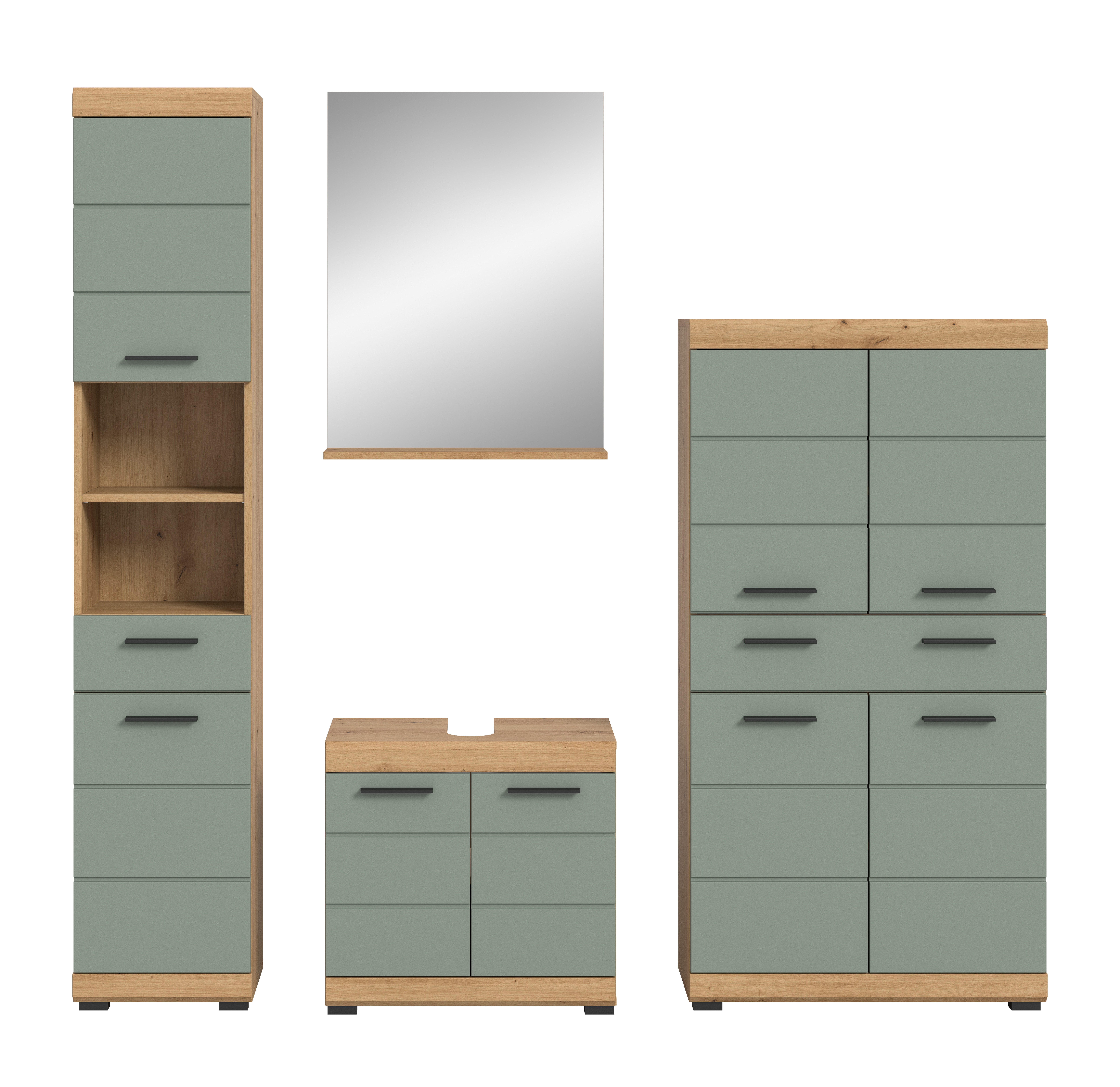 INOSIGN Badkamerserie Siena, 4-delig, bestaande uit: Hoge kast, wastafelonderkast, badkamer spiegel, middenkast (set, 4-delig)