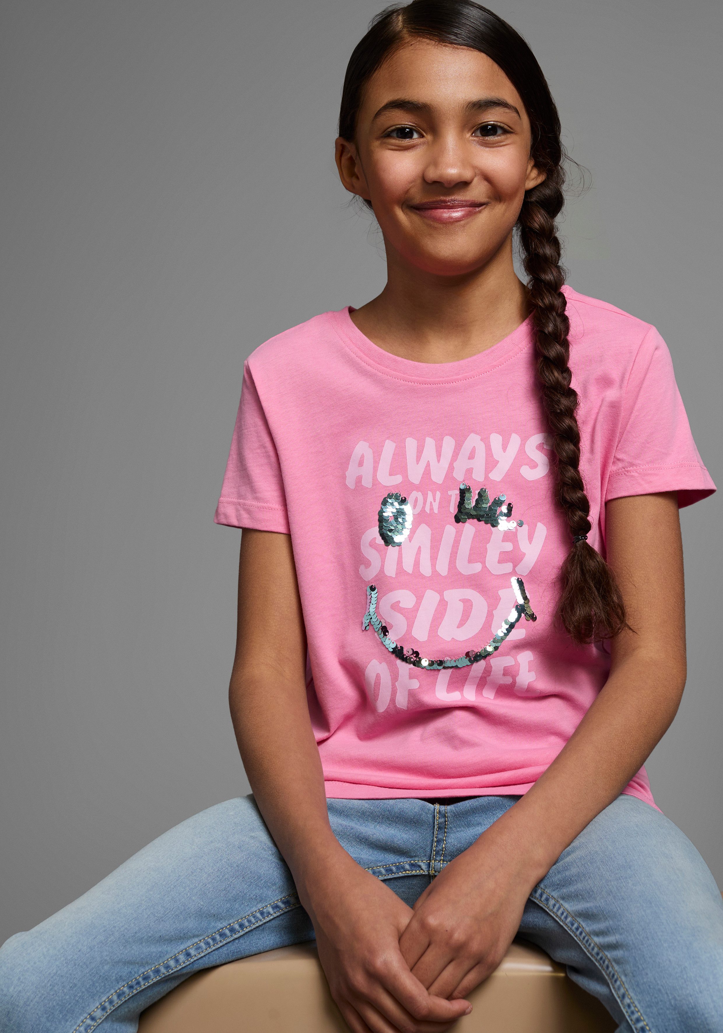 KIDSWORLD T-shirt Met changerende pailletten Korte mouwen, basic pasvorm, met pailletten, bedrukt