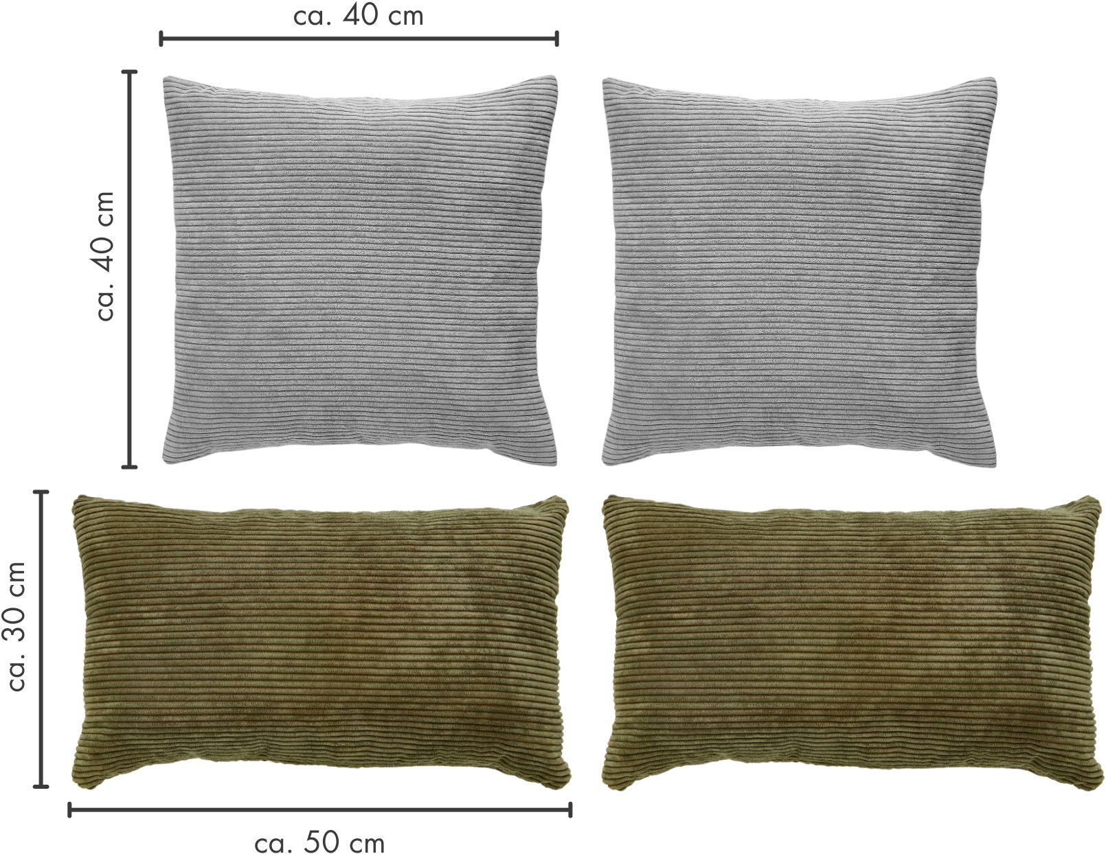 Andiamo Sierkussen Cord kussen Emy, 4-delig set, kussenhoes met vulling Bankkussen, hoekig, 40x40 & 30x50 cm, ook afzonderlijk verkrijgbaar