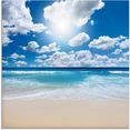 artland print op glas groot strandlandschap blauw