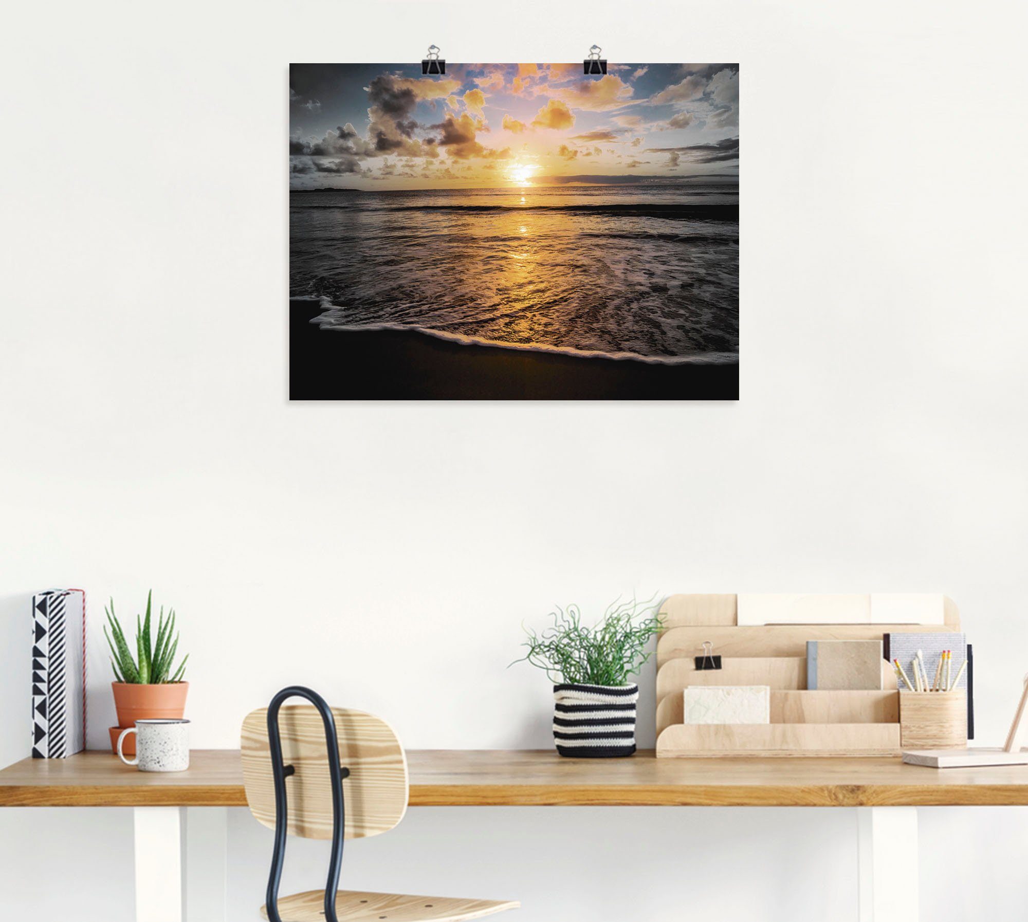 Artland Poster Tropische zonsondergang aan het strand als artprint op linnen, muursticker of poster in verschillende maten
