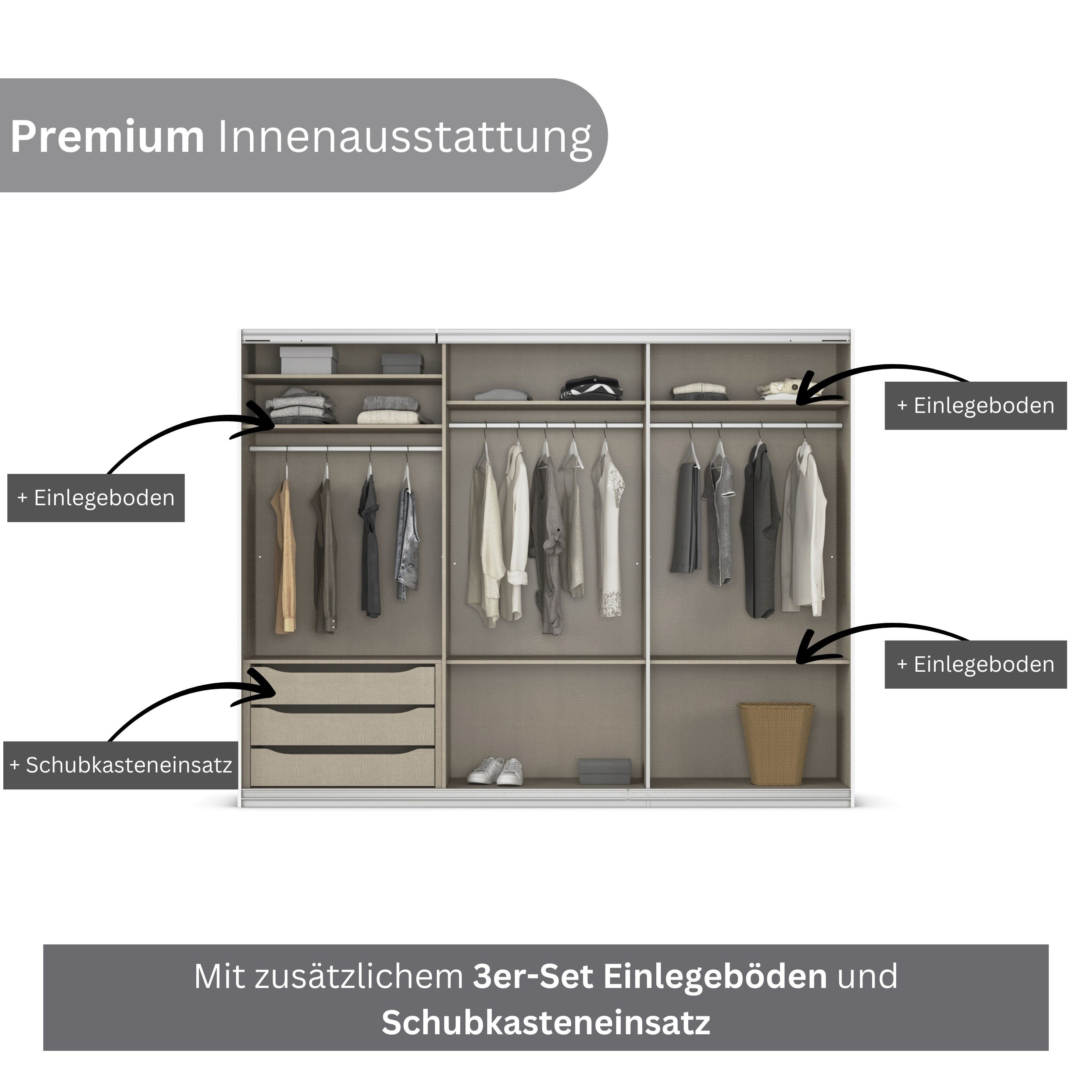 Schuifdeurkast Ferris, kast breedte 2,71m Kast met spiegel in 3 uitvoeringen BASIC/CLASSIC/PREMIUM