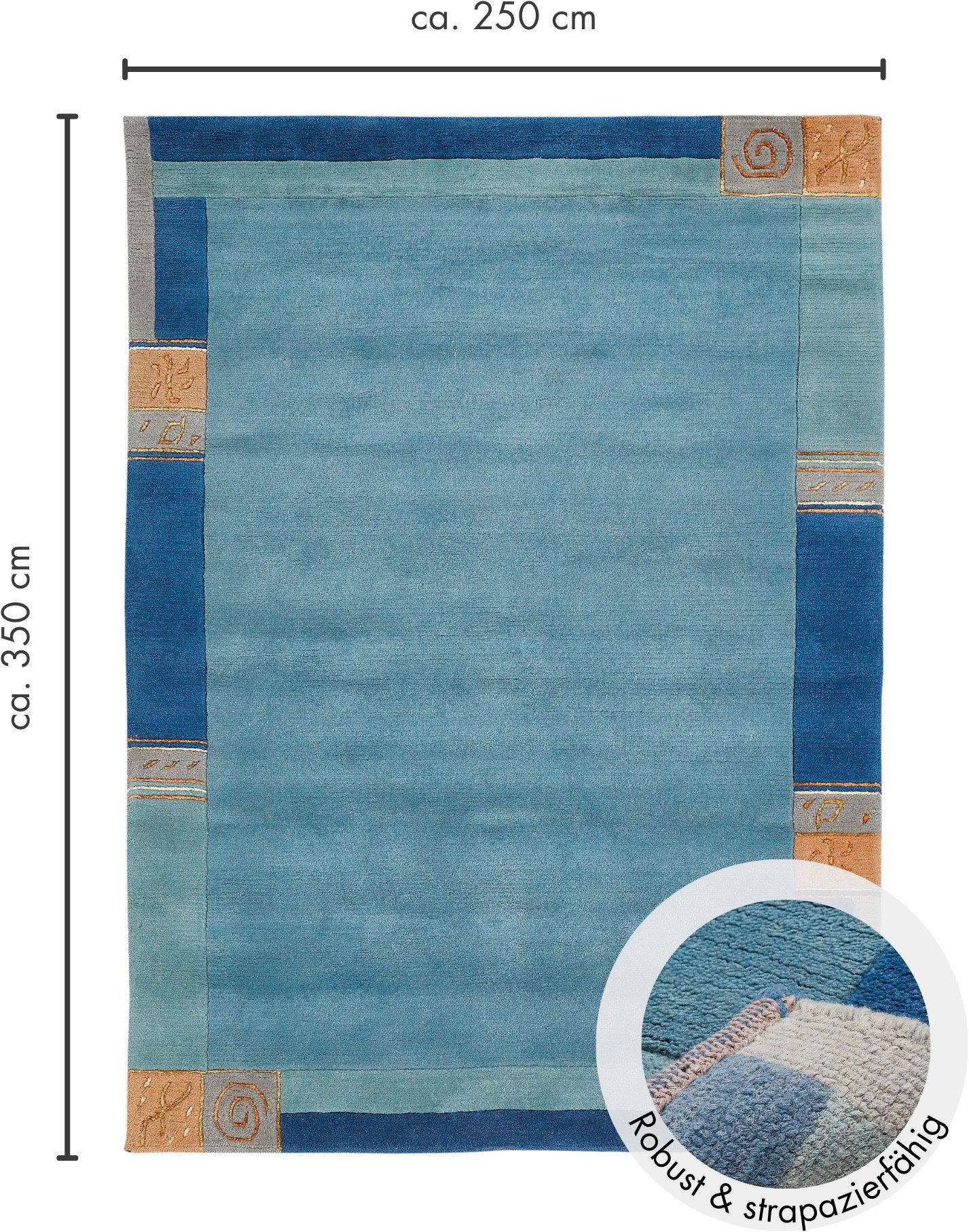 LUXOR living Wollen kleed India zuivere wol, met de hand geknoopt, met randdessin, ook als loper
