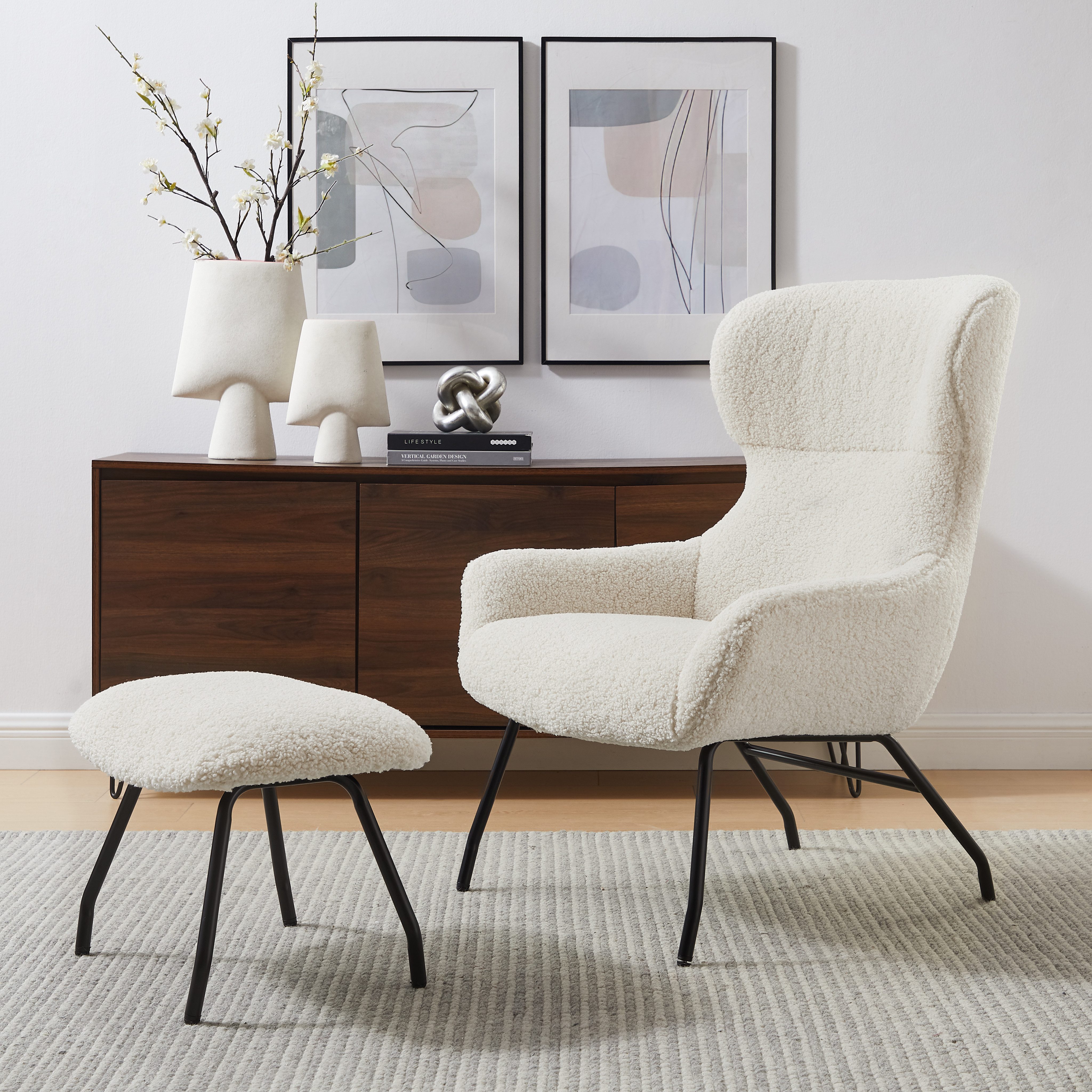 SalesFever Fauteuil met bekleding in imitatiebont-look (set, 2 stuks) fauteuils beige
