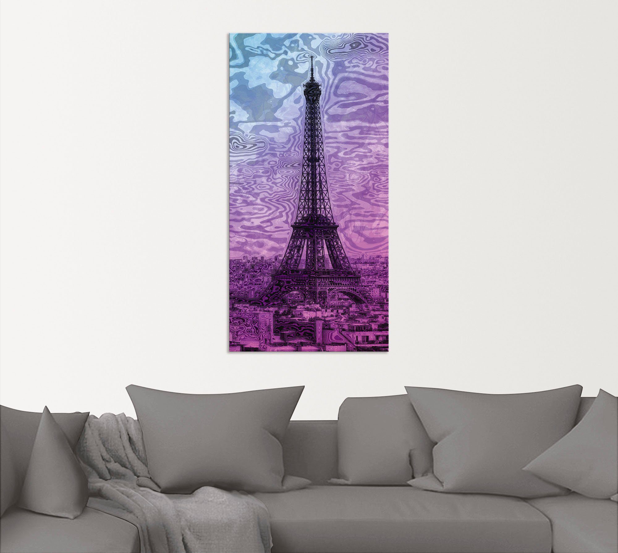 Artland Artprint Parijs Eiffeltoren paars/blauw als artprint van aluminium, artprint voor buiten, artprint op linnen in verschillende maten
