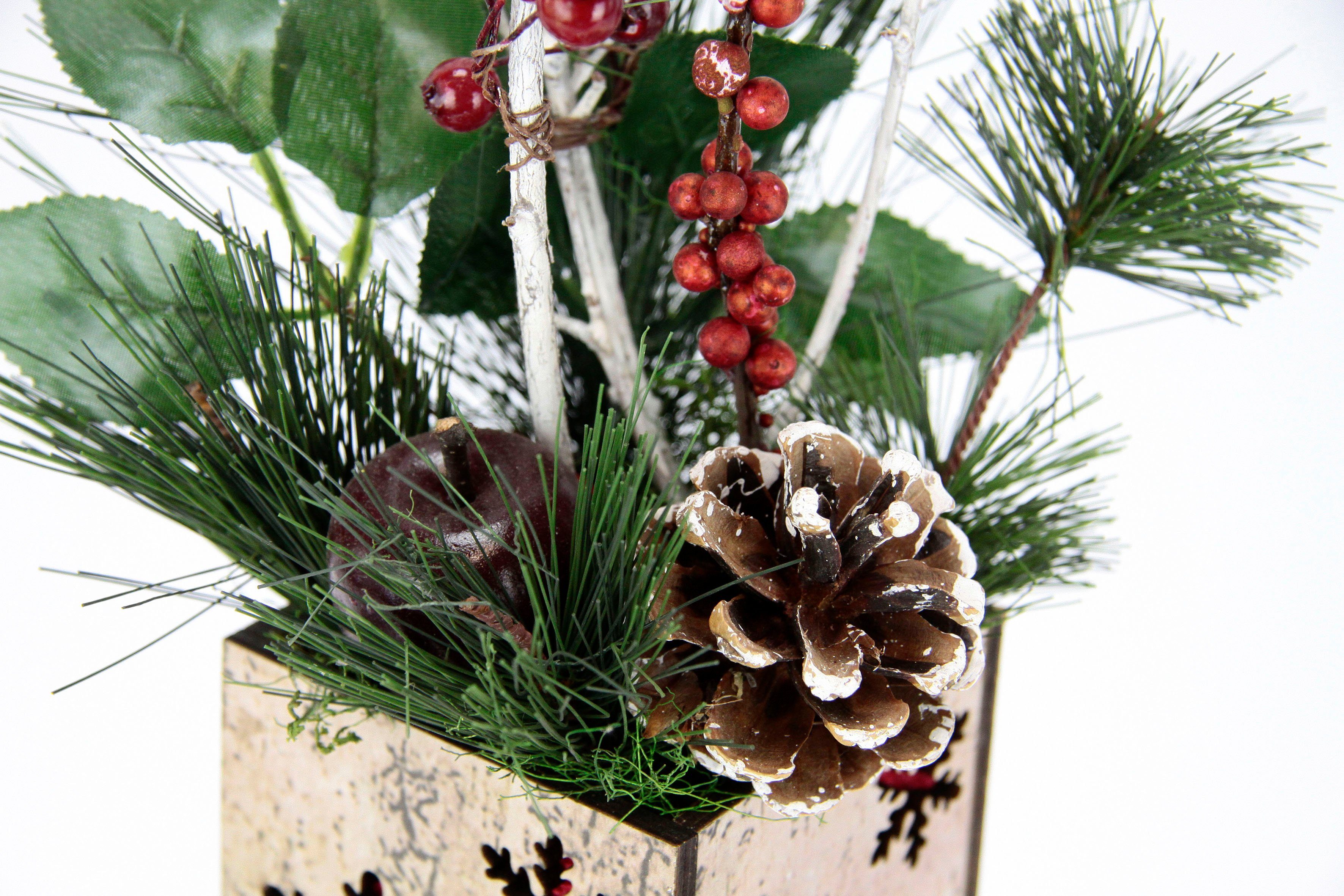 I.GE.A. Winterse kunstplant Kerstarrangement met appel in pot, winterarrangement, Kunstbloemenstuk met kegels, bessen en decoratieve takken, kerstdecoratie (1 stuk)