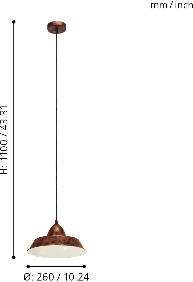 EGLO Hanglamp Auckland koperkleur-antiek / ø26 x h110 cm / hanglamp / eettafel / retro