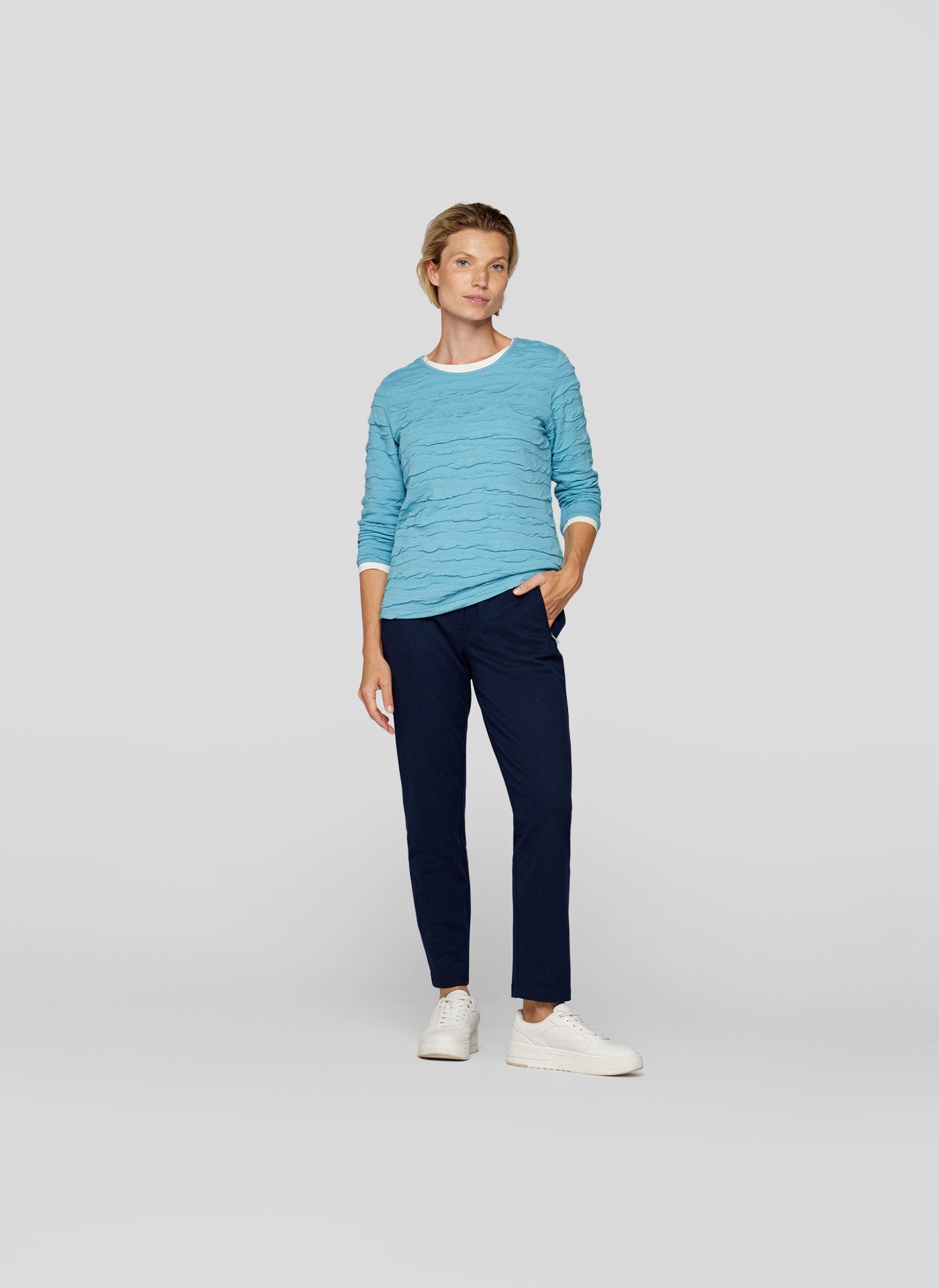 Rabe Shirt met 3/4 mouwen met golvenstructuur - crinkle