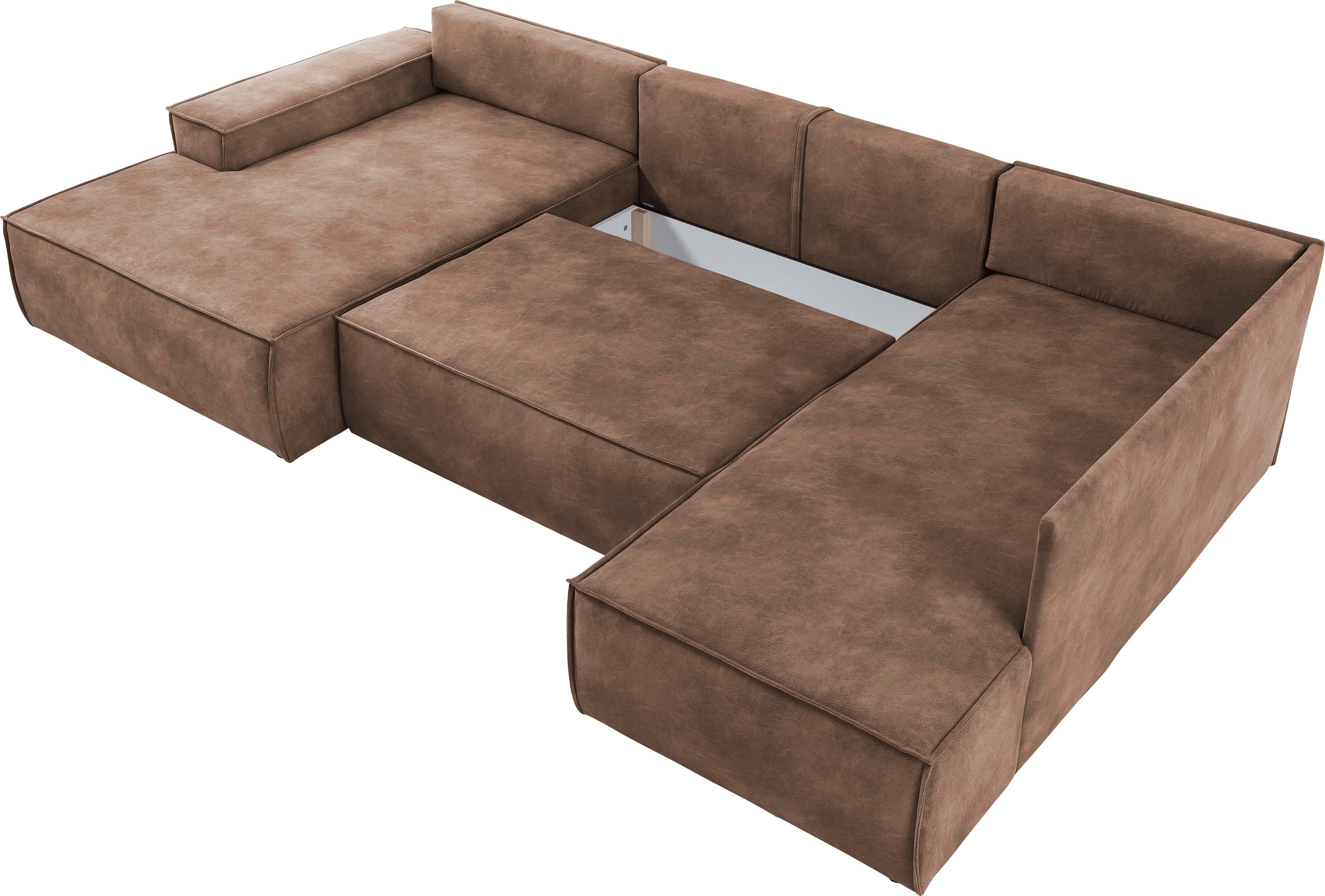 Home affaire Zithoek SHERWOOD 329 cm, U-vorm, slaapbank, Slaapfunctie met bedkist (194x139 cm), cord, vintage, fluweel