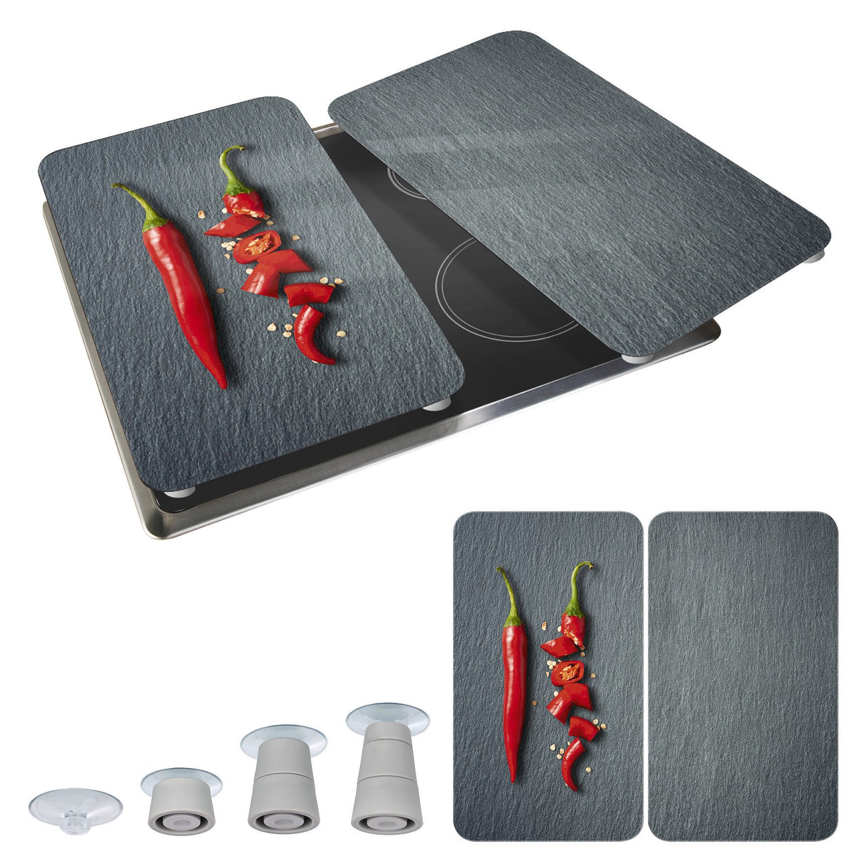 WENKO Kookplaatdeksel Universeel model Cayenne Kookplaatafdekking voor alle soorten kookplaten, krasvast, met antislipvoetjes (set, 2-delig)