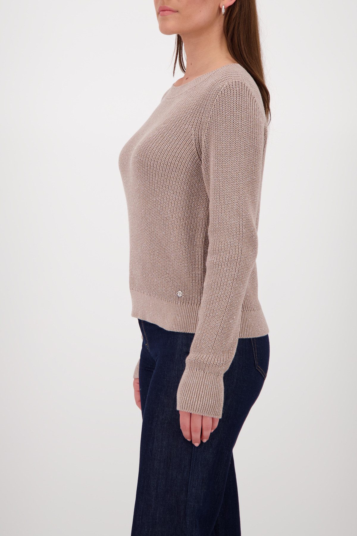 Monari Gebreide Trui Basic Lurex Met een ronde hals