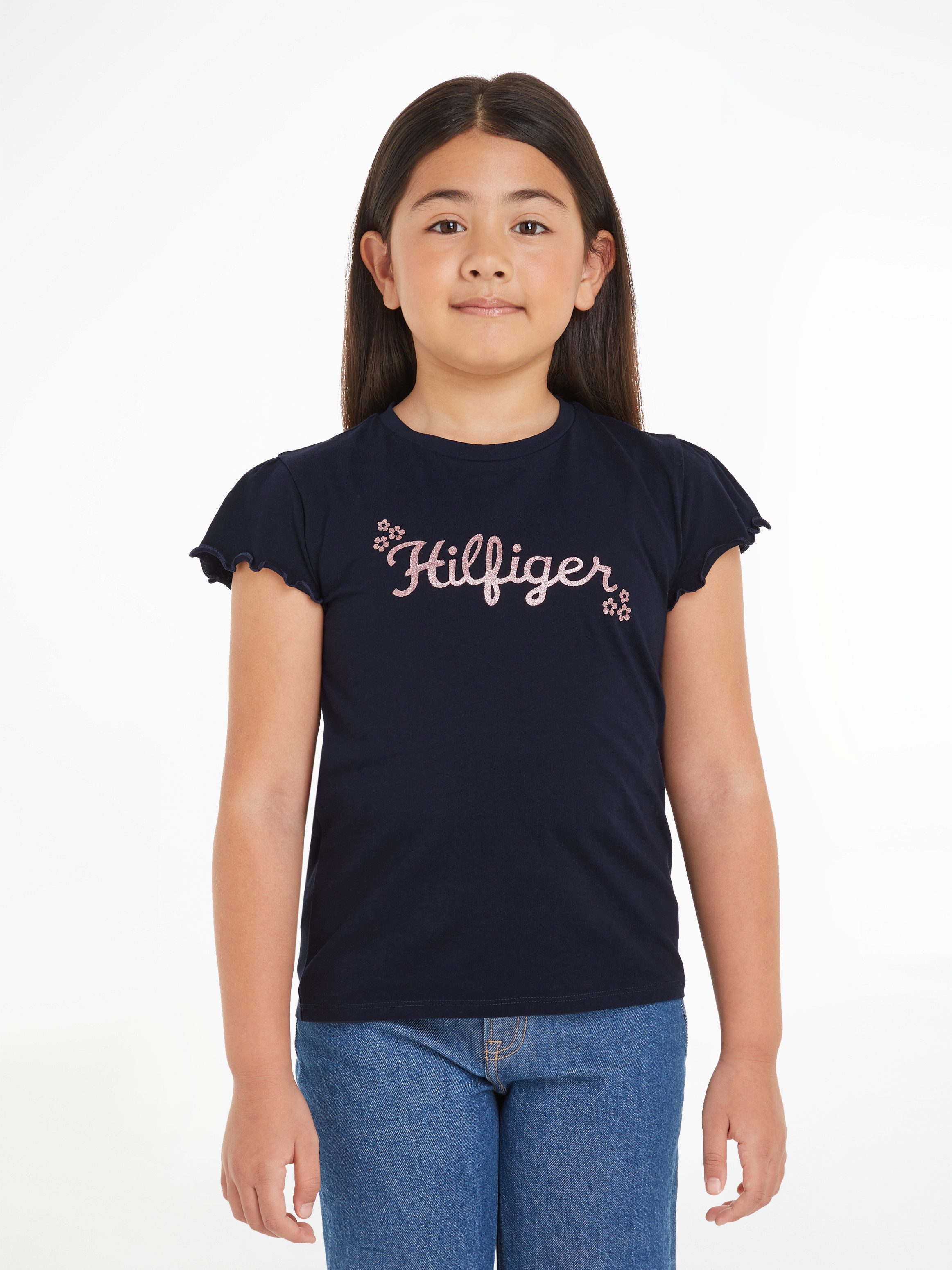 Tommy Hilfiger Shirt met korte mouwen FLOWER GLITTER REG TEE SS Kinderen tot 16 jaar met logo-opdruk