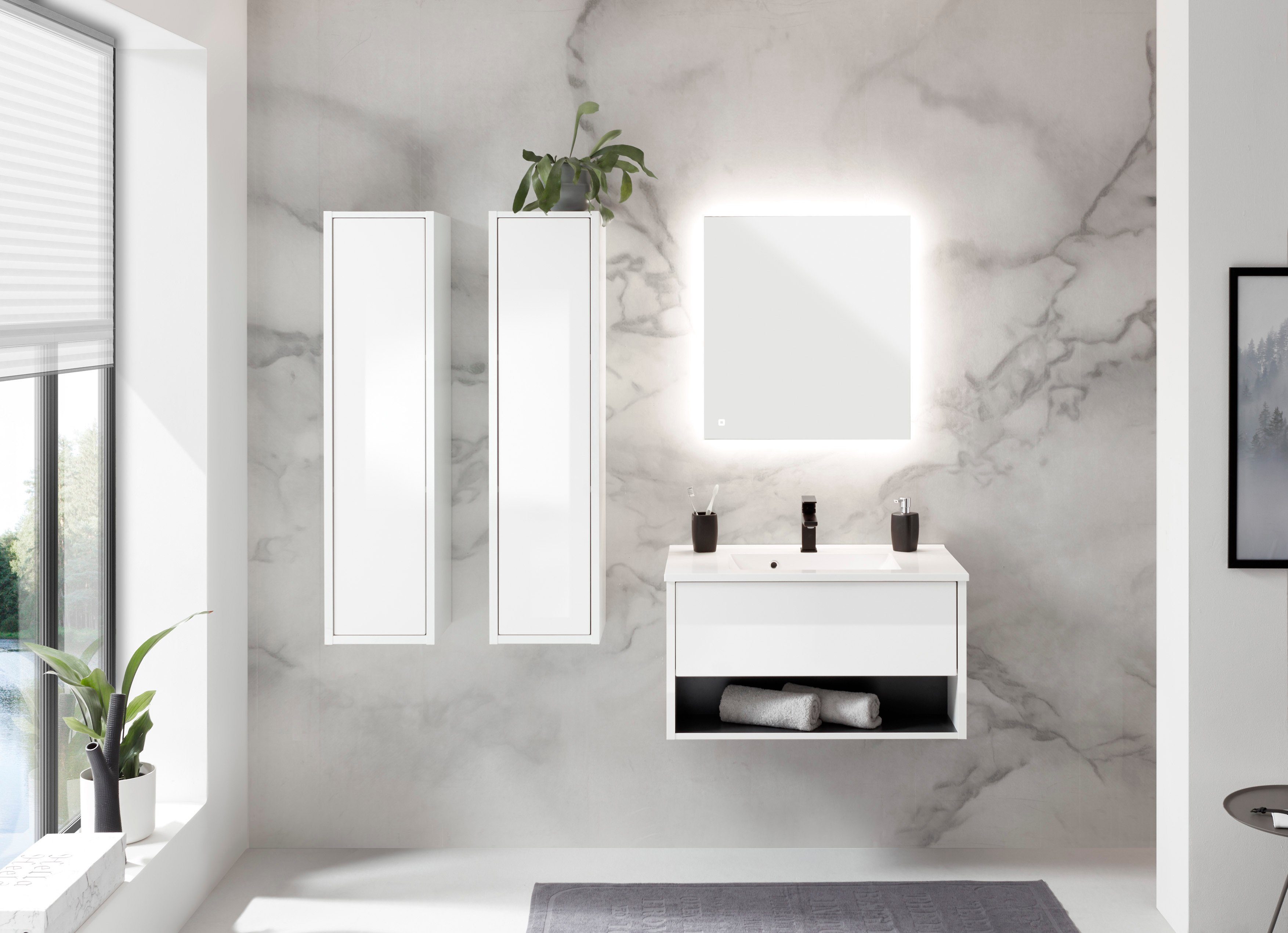 Places of Style Badkamerserie Studio Line, bad in modern ontwerp, 4-delig badkamer Kast, wastafel en spiegel, in twee kleuren beschikbaar, opbergruimte (4-delig)