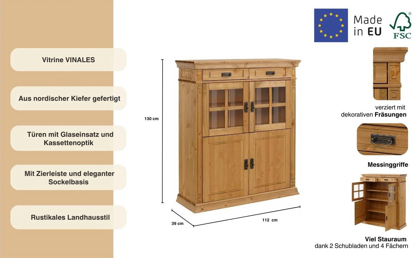 Home affaire Highboard Vinales Vitrine, breedte 112 cm