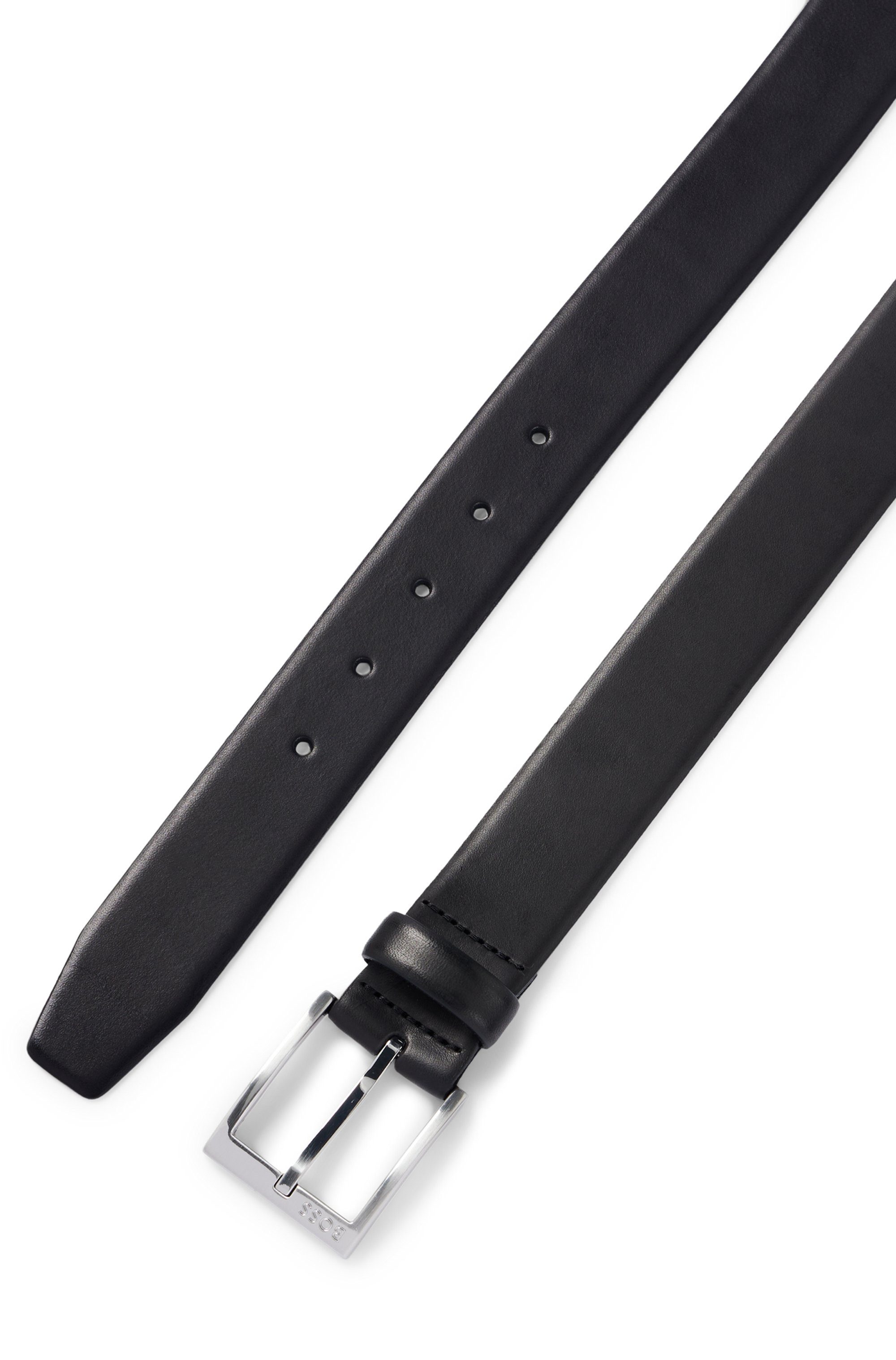 Boss Leren riem met vierkante sluiting en gegraveerd logo