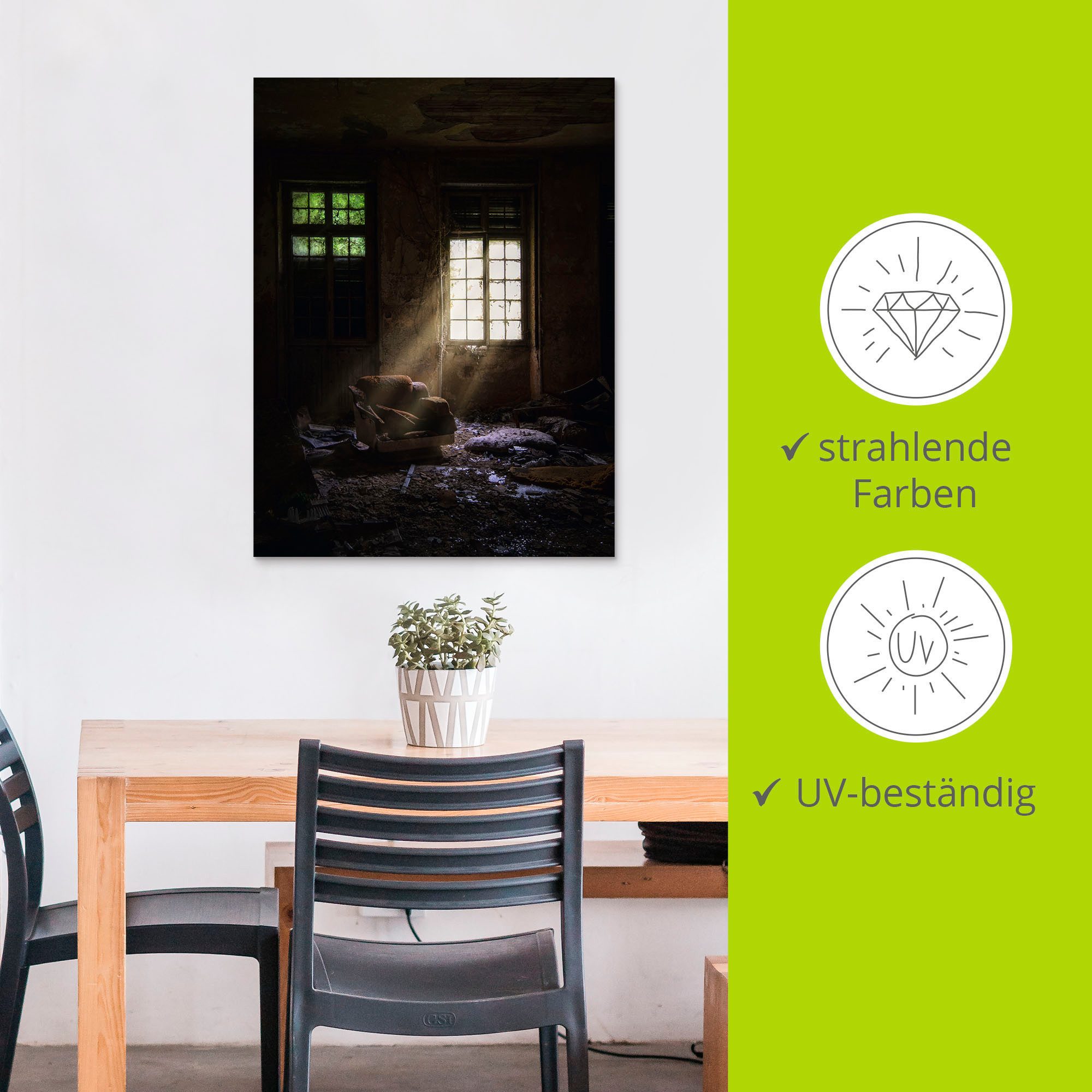 Artland Artprint Lost Place Bij het raam fauteuil als artprint van aluminium, artprint voor buiten, artprint op linnen in verschillende maten