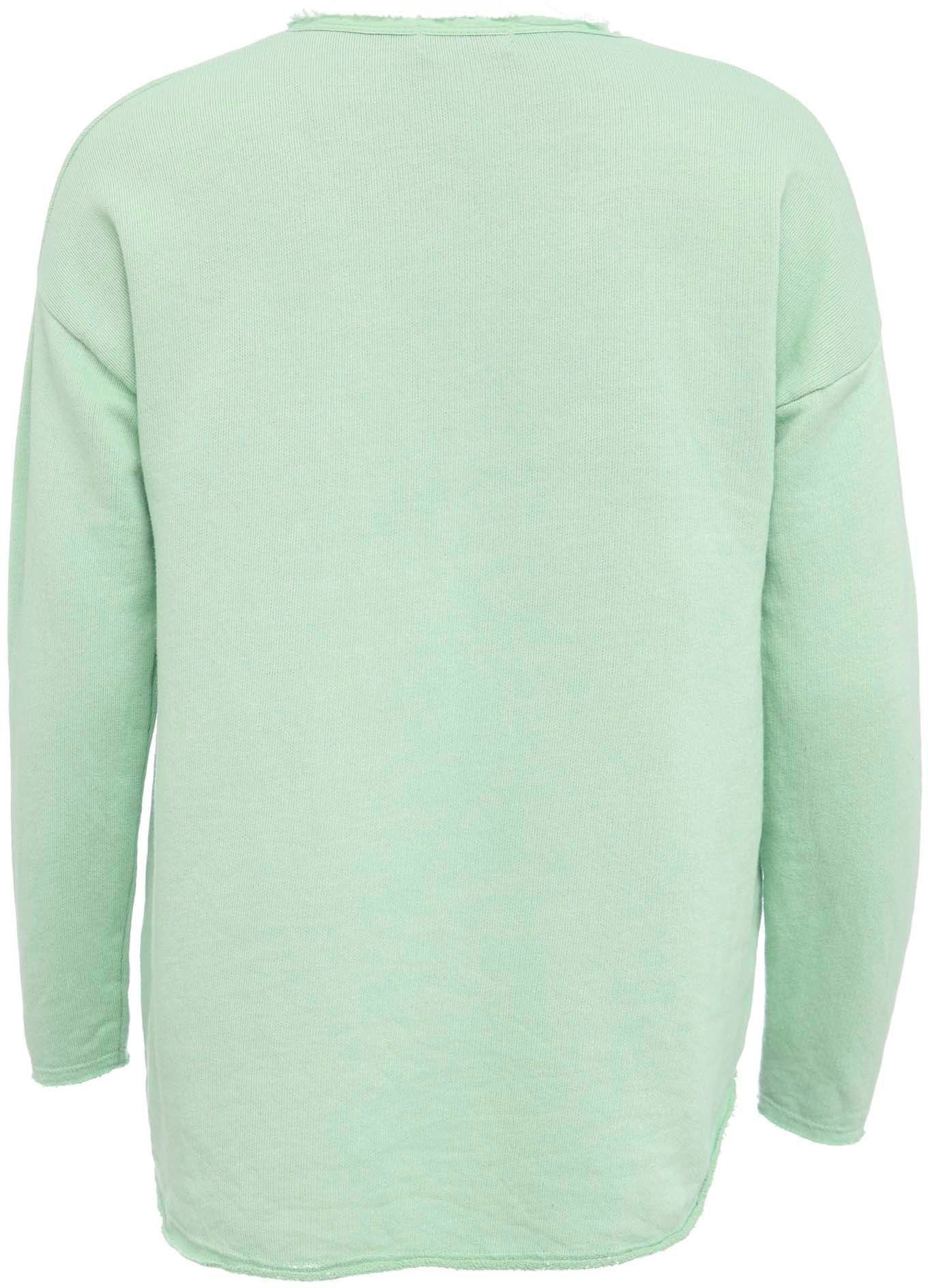 Zwillingsherz Sweatshirt met rafelige v-halslijn in vintage-look