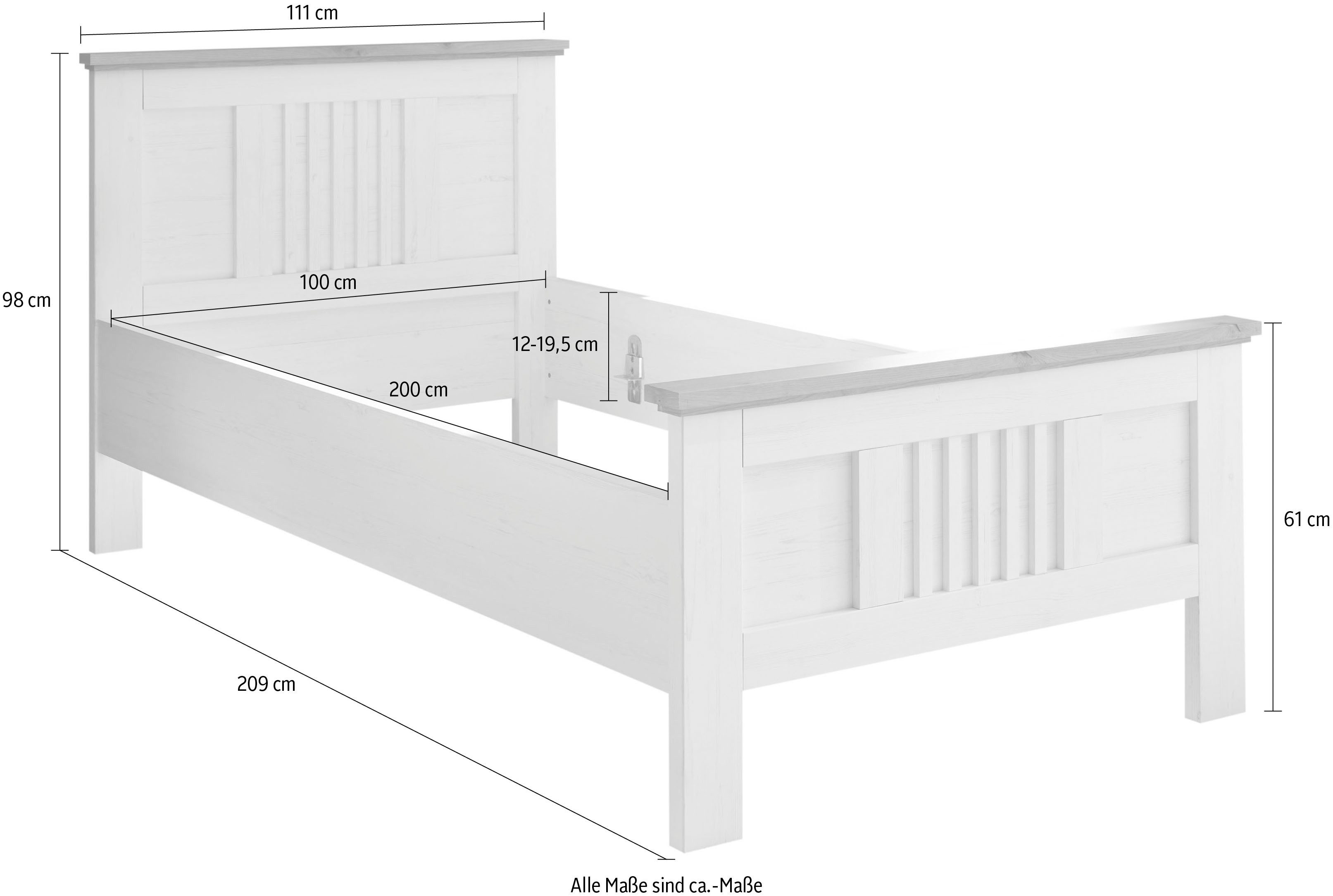 Schlafkontor Bedframe Trient Landhuisstijl, bed naar keuze in 2 afmetingen