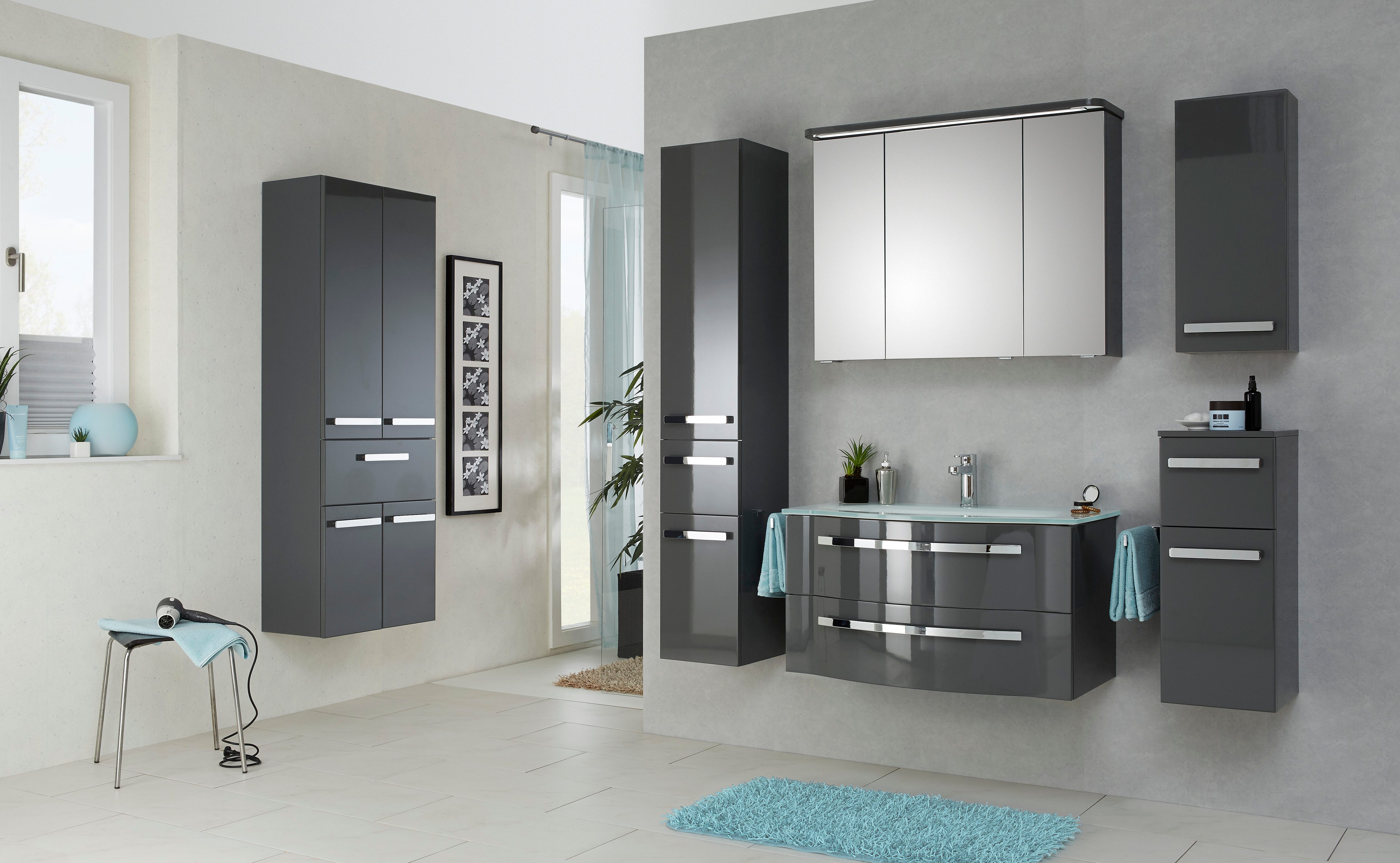 Saphir Hoge kast Serie 4005 badkamerkast 60 cm breed, met 2 deuren en 1 lade
