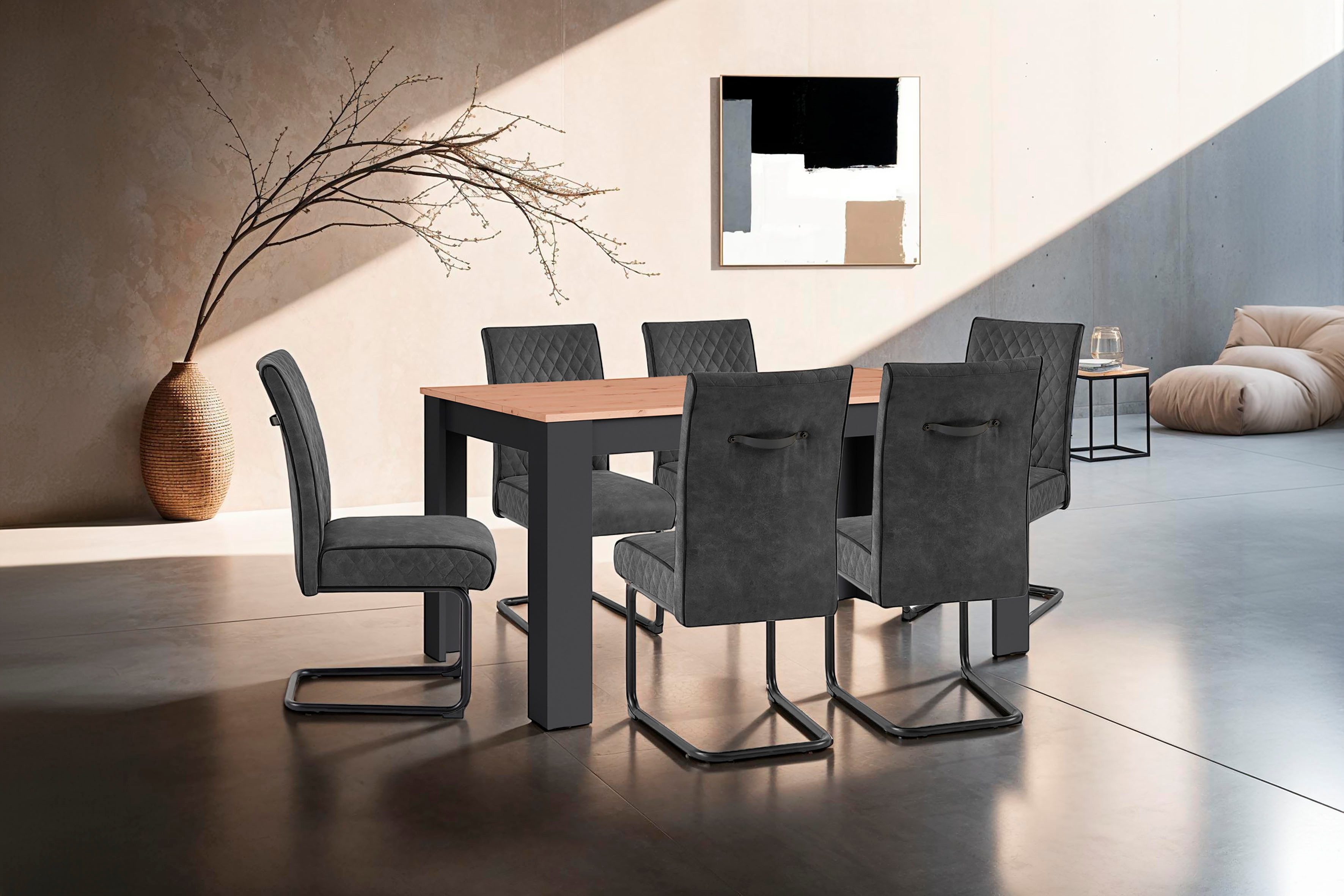 byLIVING Eettafel Nori Keukentafel in eikenlook, frame in antraciet of wit