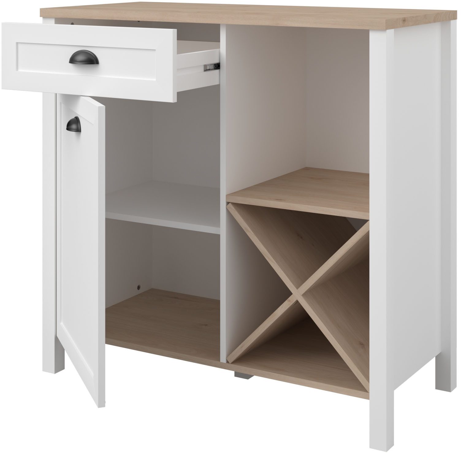 Parisot Kastenset Cottage 1 Veel opbergruimte, flessenrek, metalen handgrepen, MDF, melamine gecoat (set, 2-delig)