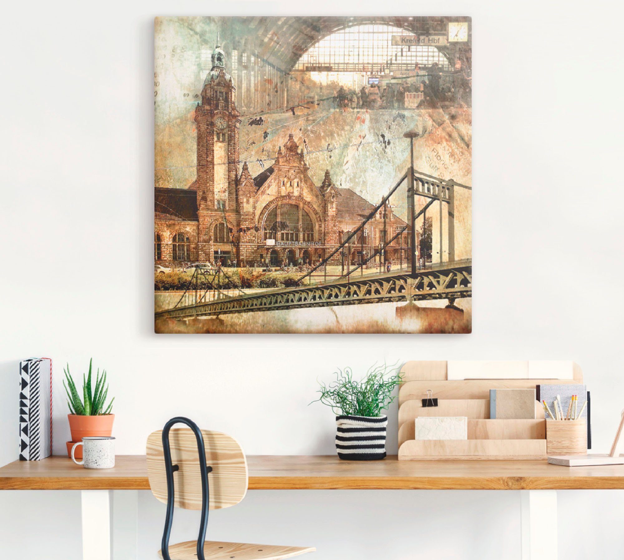Artland Artprint Krefeld skyline abstracte collage als artprint op linnen, poster in verschillende formaten maten