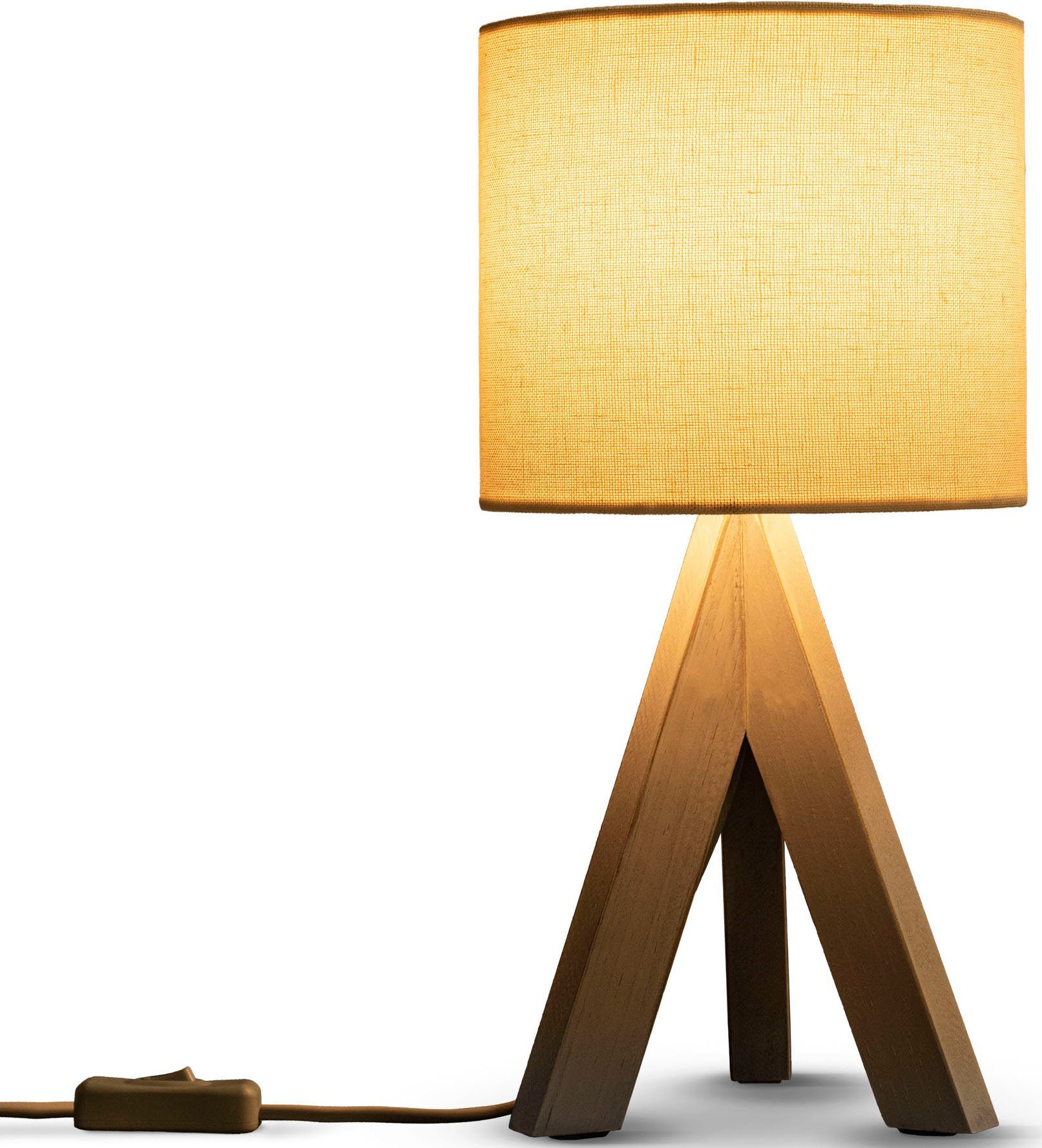 Paco Home Tafellamp BAJO CANVAS UNI COLOR Driepotig massief hout, textielscherm uni linnen, Ø 17 cm, H. 35 cm