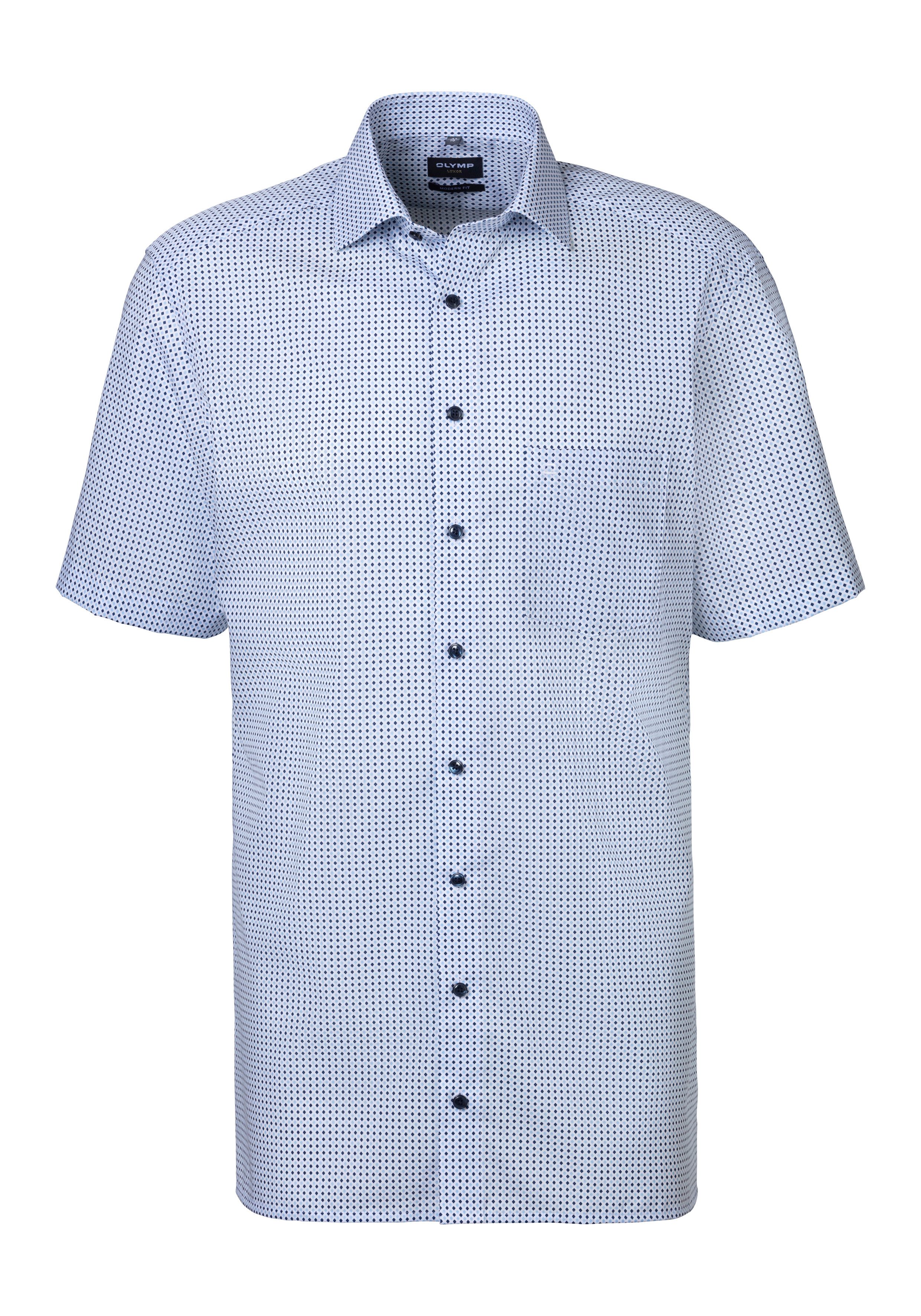 OLYMP Overhemd met korte mouwen Luxor modern fit met modieus motief heren overhemden maat 37 blauw