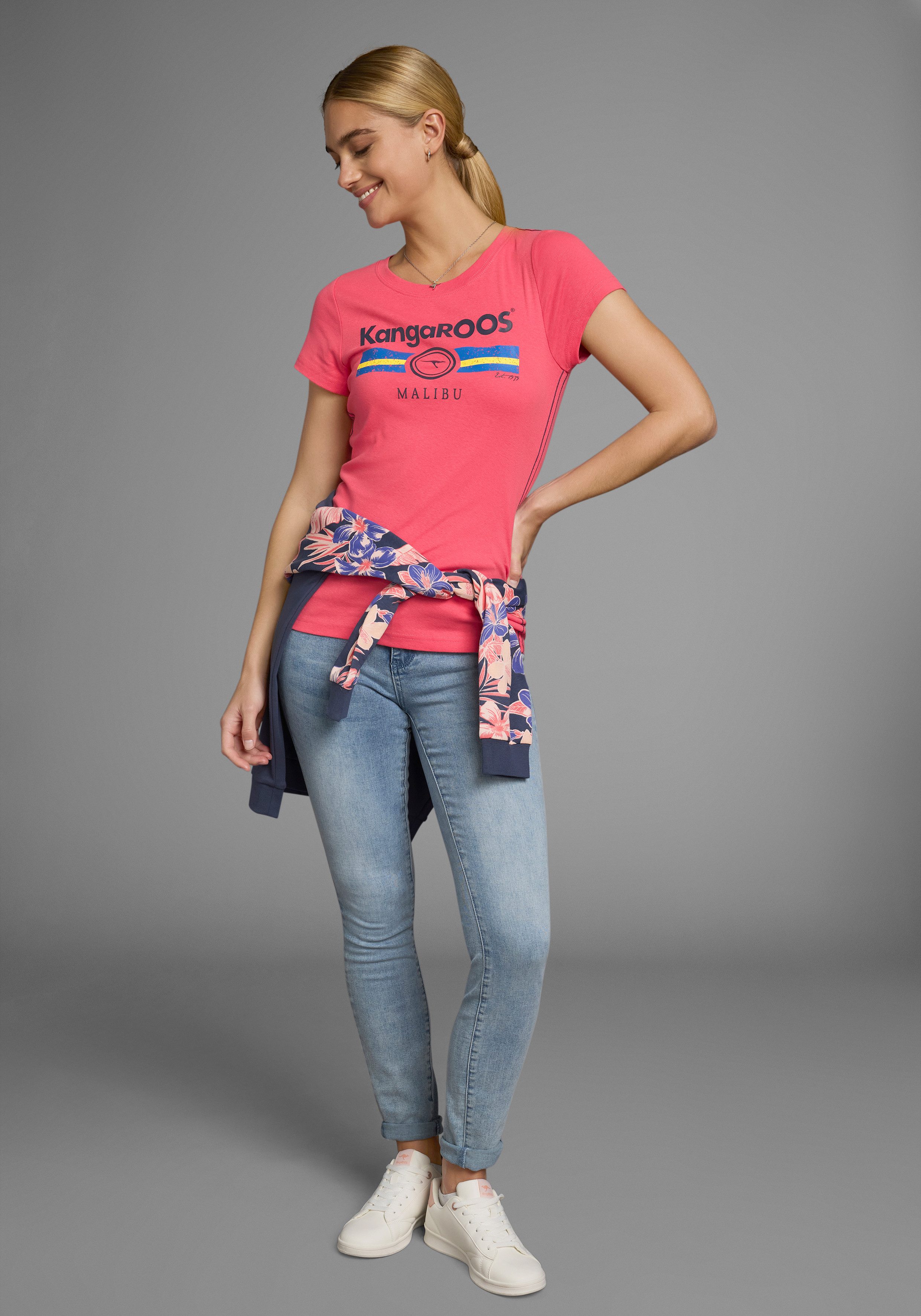 KangaROOS T-shirt Korte mouwen, effen en bedrukt, ronde hals (1-delig)