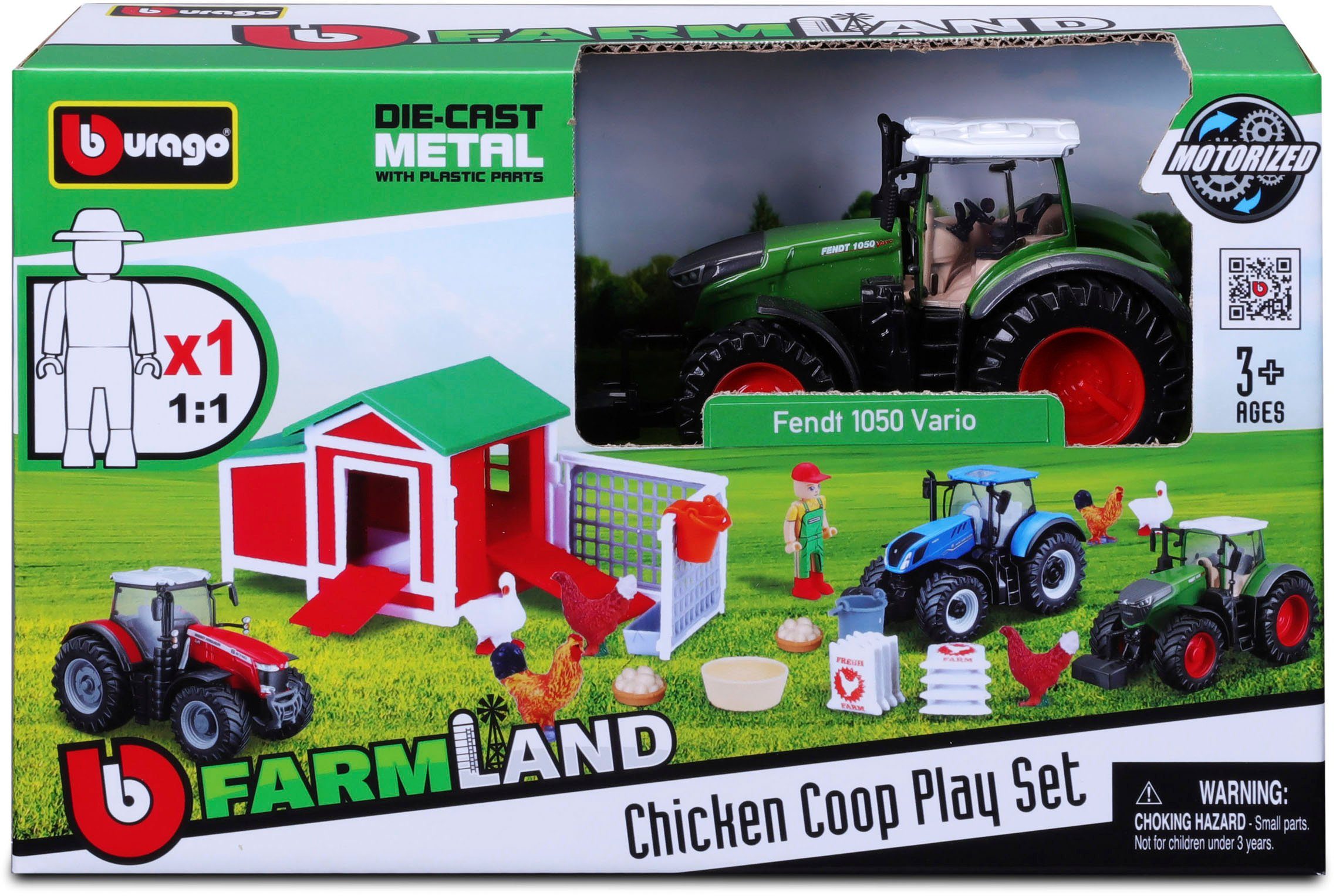 Bburago Speelwereld Farmland, Kippenhok inclusief fendt tractor