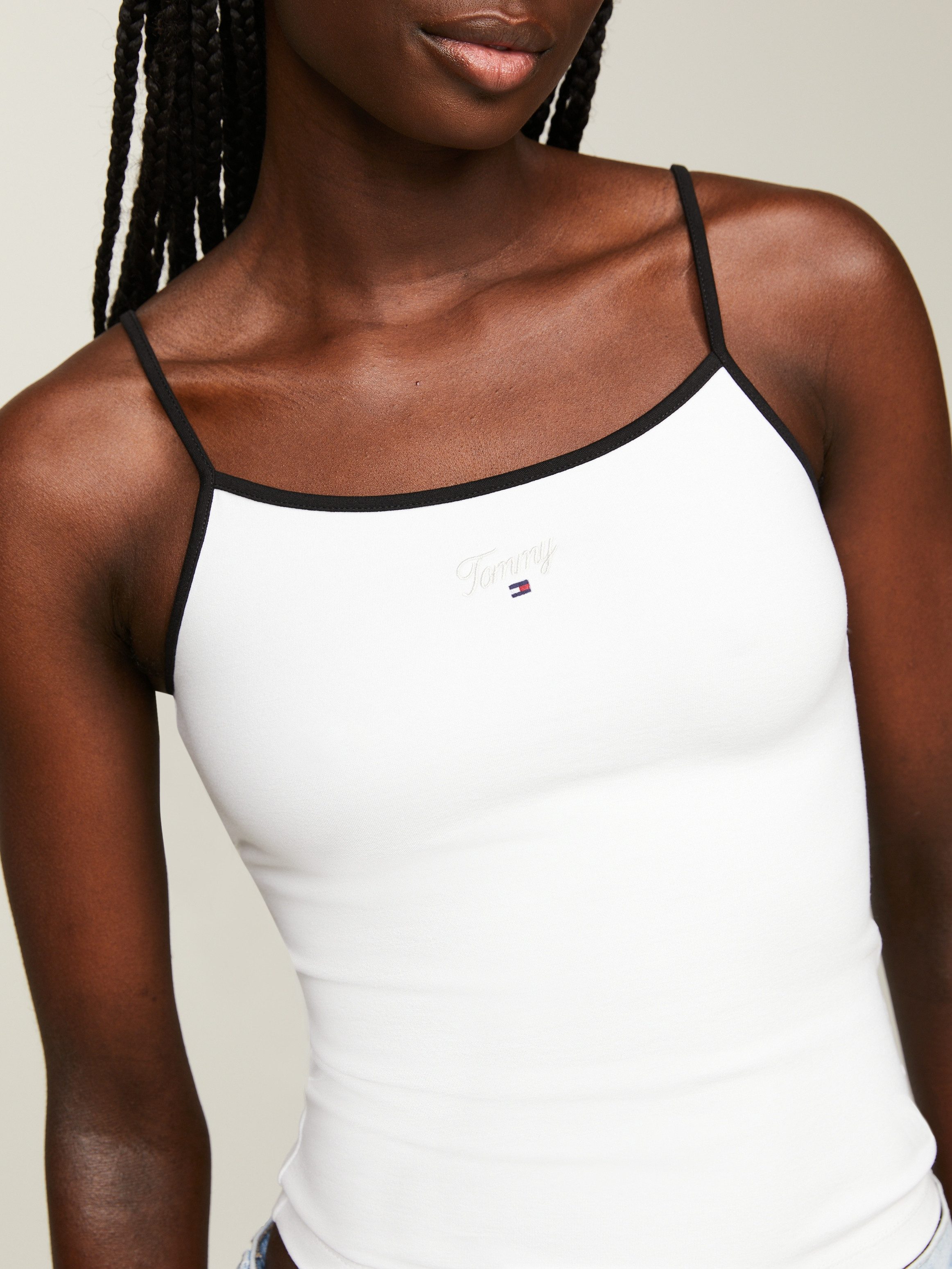 TOMMY JEANS Top met spaghettibandjes TJW SLIM SCRIPT BINDING TOP met -logo-opschrift