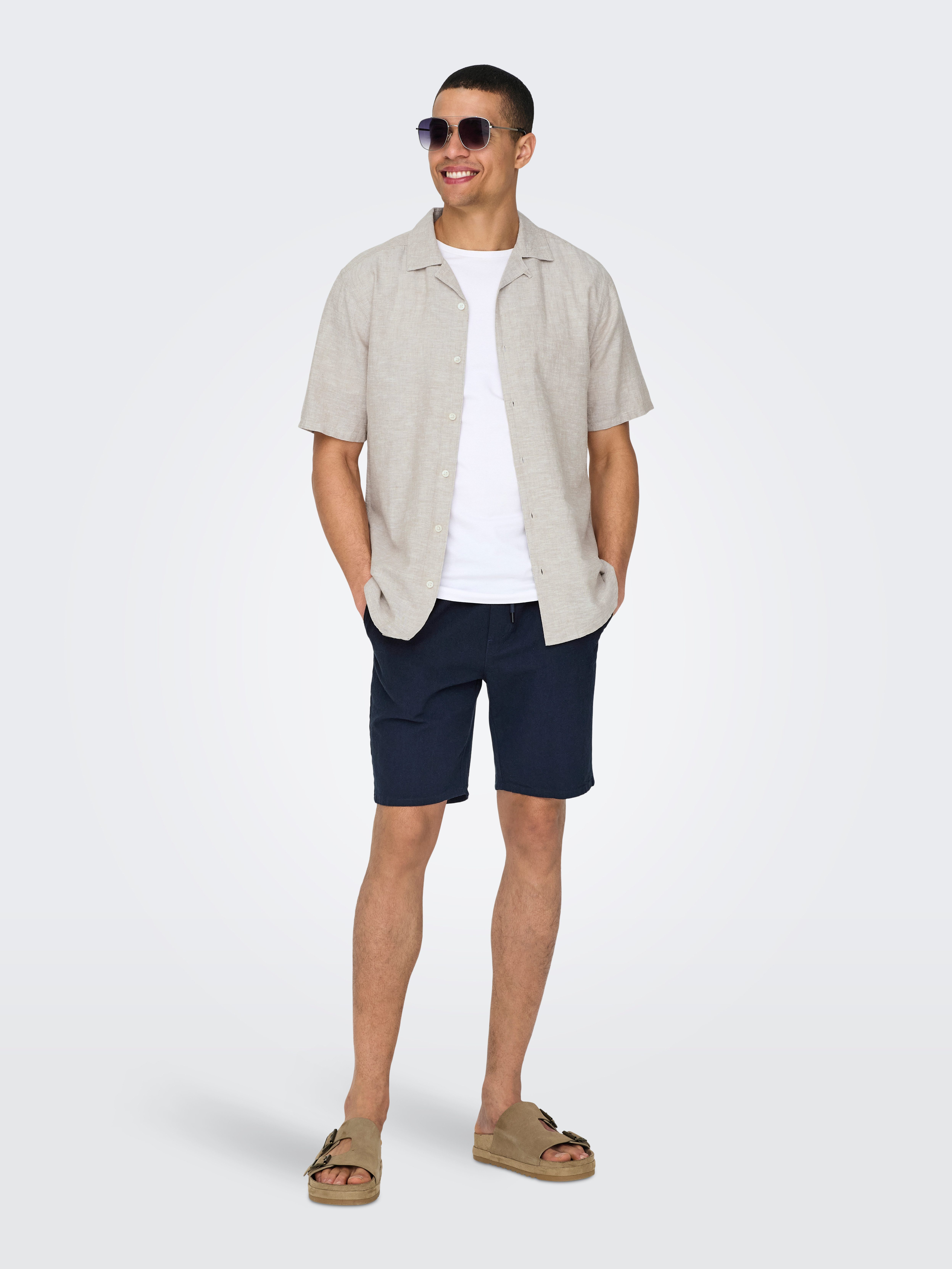 ONLY & SONS Overhemd met korte mouwen ONSCAIDEN SS SOLID RESORT LINEN NOOS
