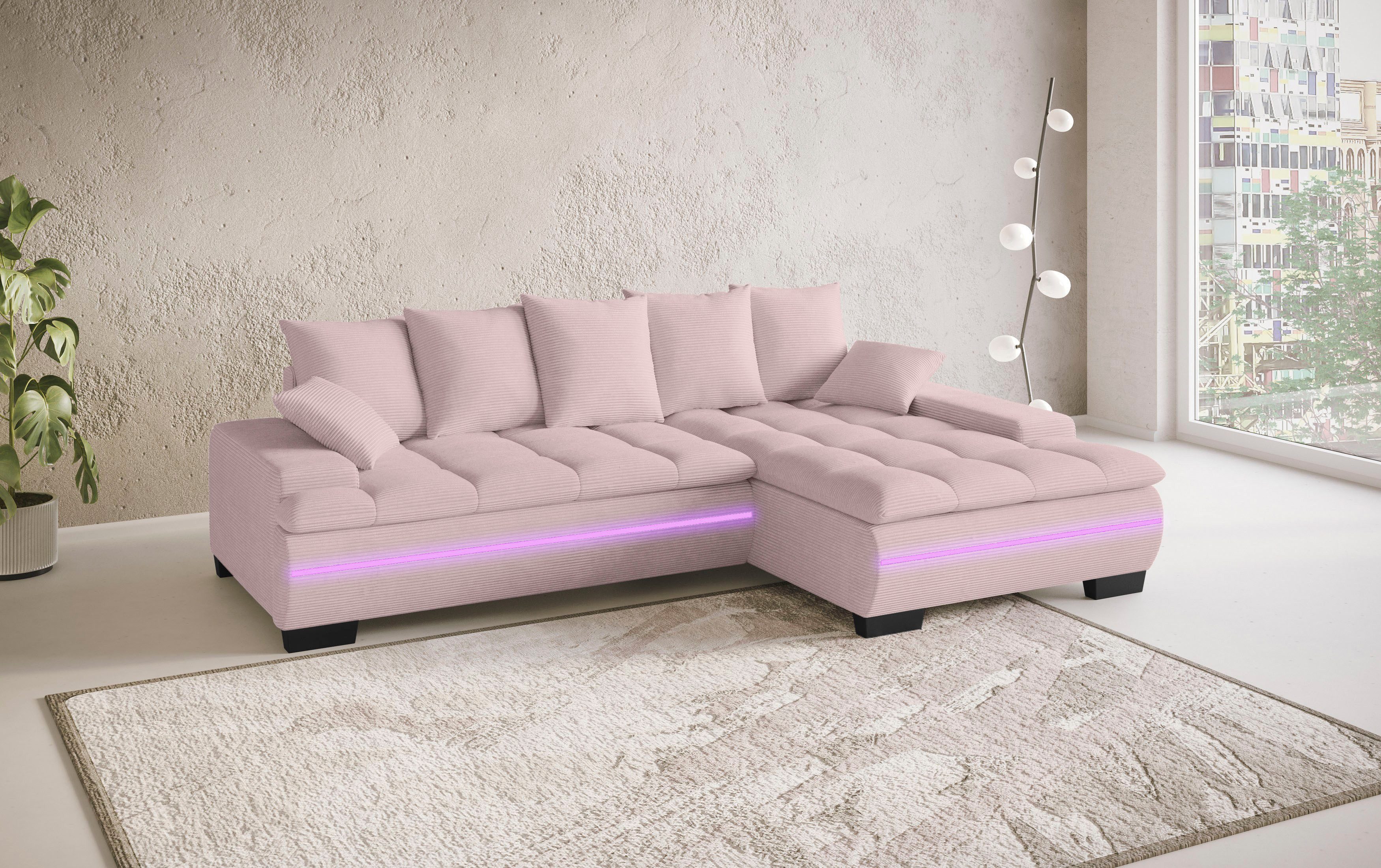 Mr. Couch Hoekbank Haiti II, L-vorm RGB-LED verlichting, koudschuim, optioneel met bed, bedlade