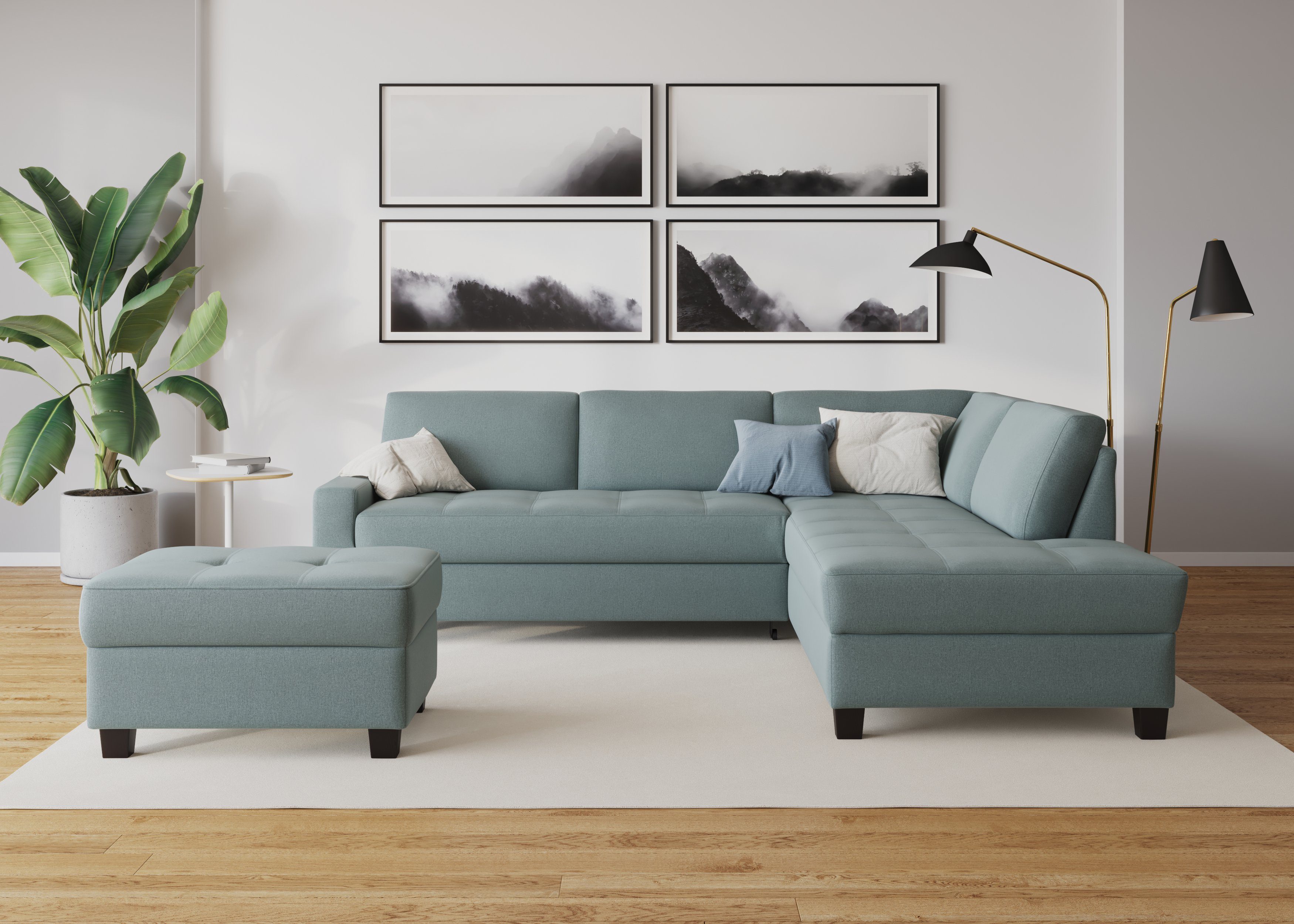 DOMO collection Hoekbank Florentina tijdloos en elegant, zitnaden als designelement, L-vorm keuze met slaapfunctie, met contrastnaad, comfortabele zithoogte 47 cm