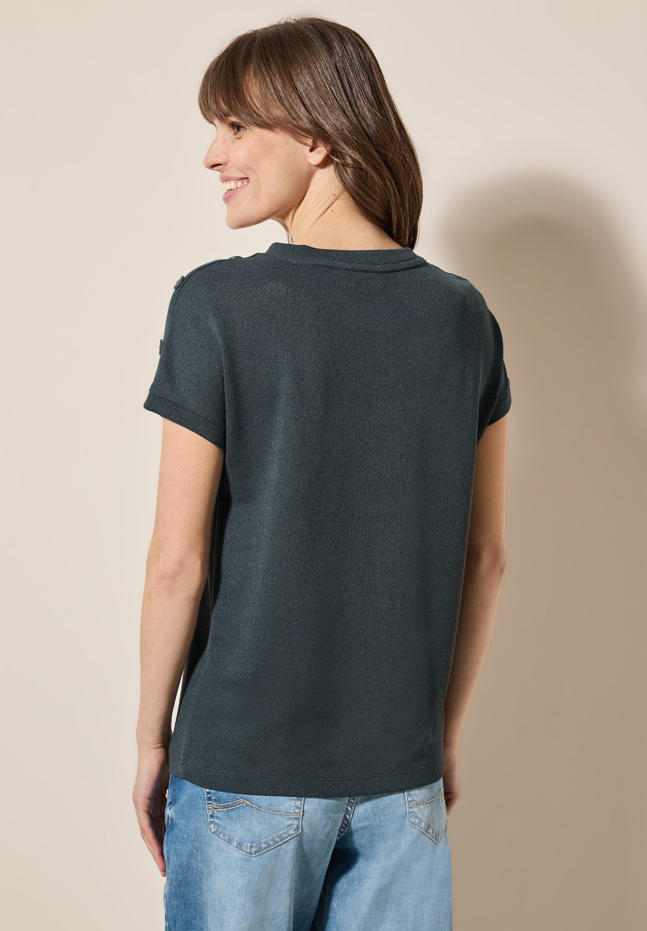 Cecil T-shirt in structuur-look en met knoopdetails