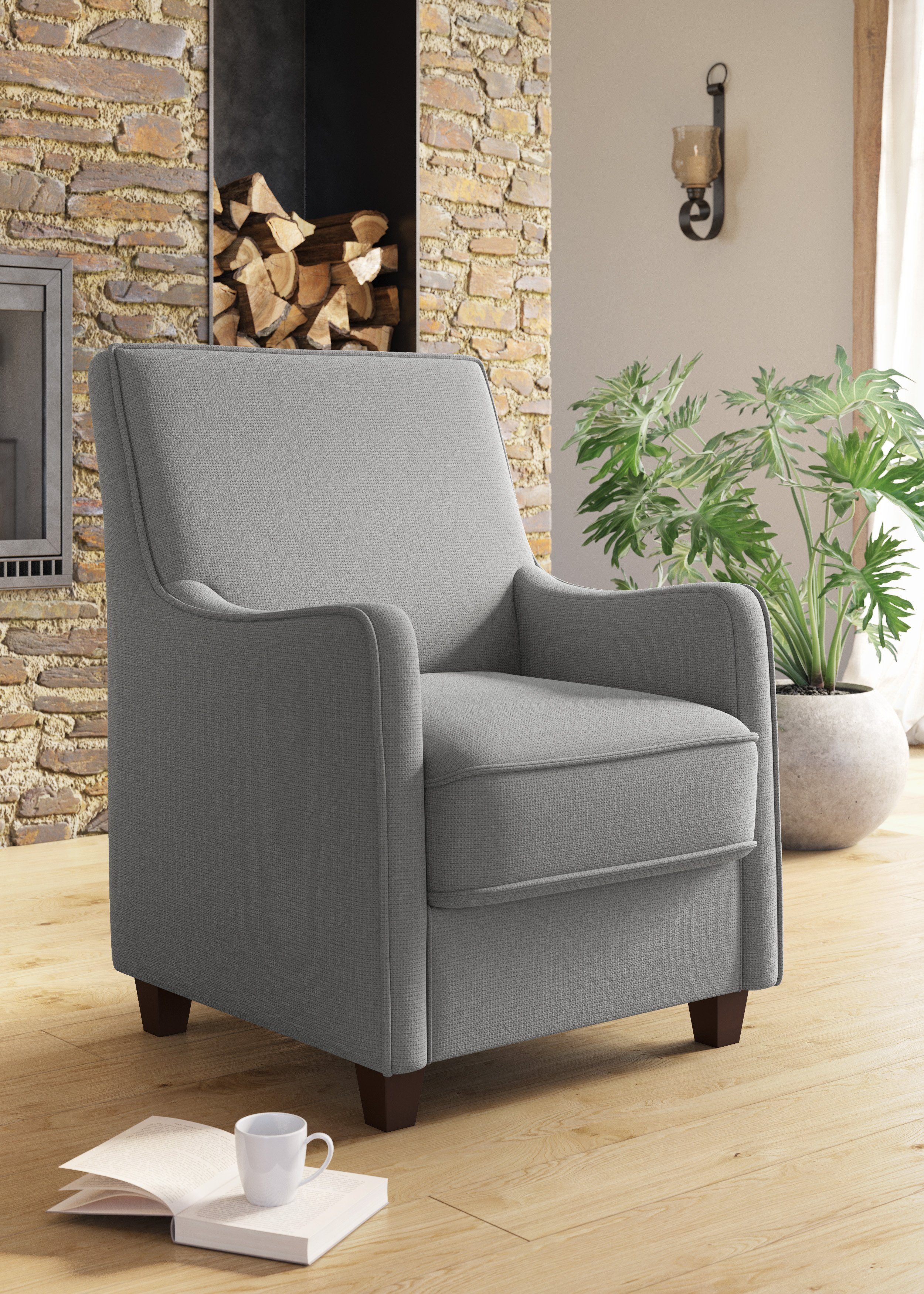 Home affaire Fauteuil County met engelse naad en binnenveringsinterieur (1 stuk) fauteuils maat Luxe-microvezel zacht zilver(kleur)