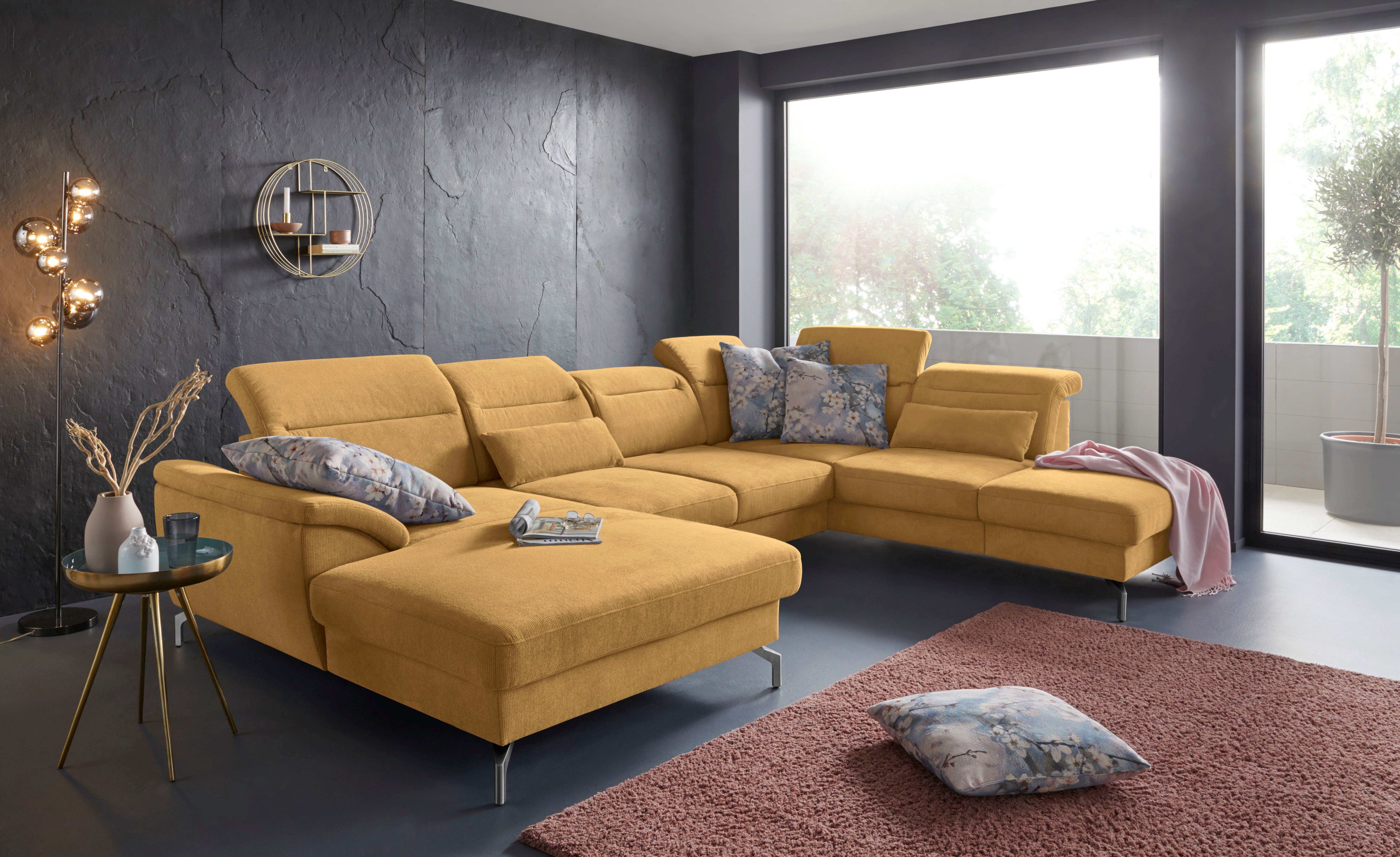 sit&more Zithoek Percy U-vorm 15 cm poothoogte, zitdiepteverstelling, naar keuze in 2 pootkleuren geel, zithoeken, Récamier links, Met verstelbare