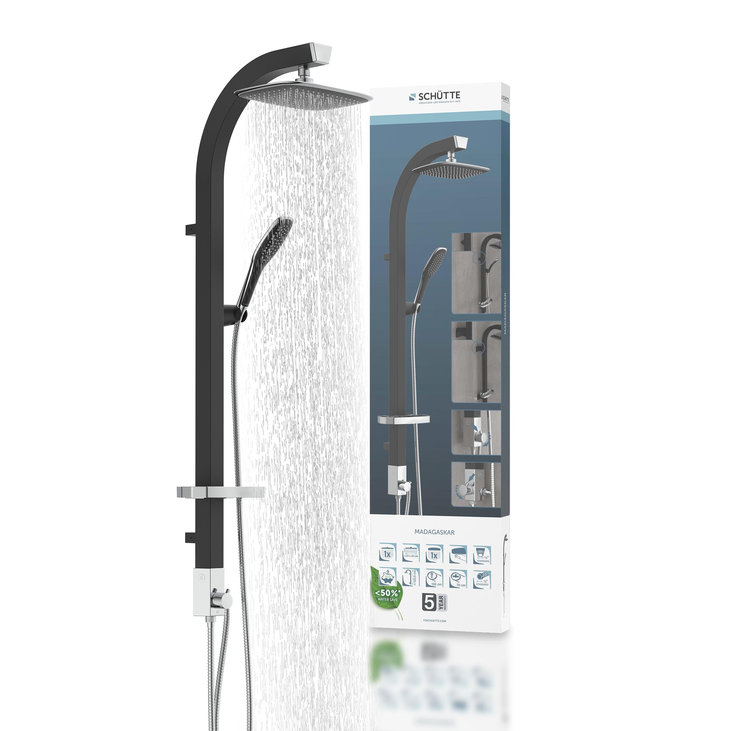 Schütte Slang en handdouche Madagaskar inclusief waterbesparende afdichting, antikalk, afneembaar zeepbakje (set)