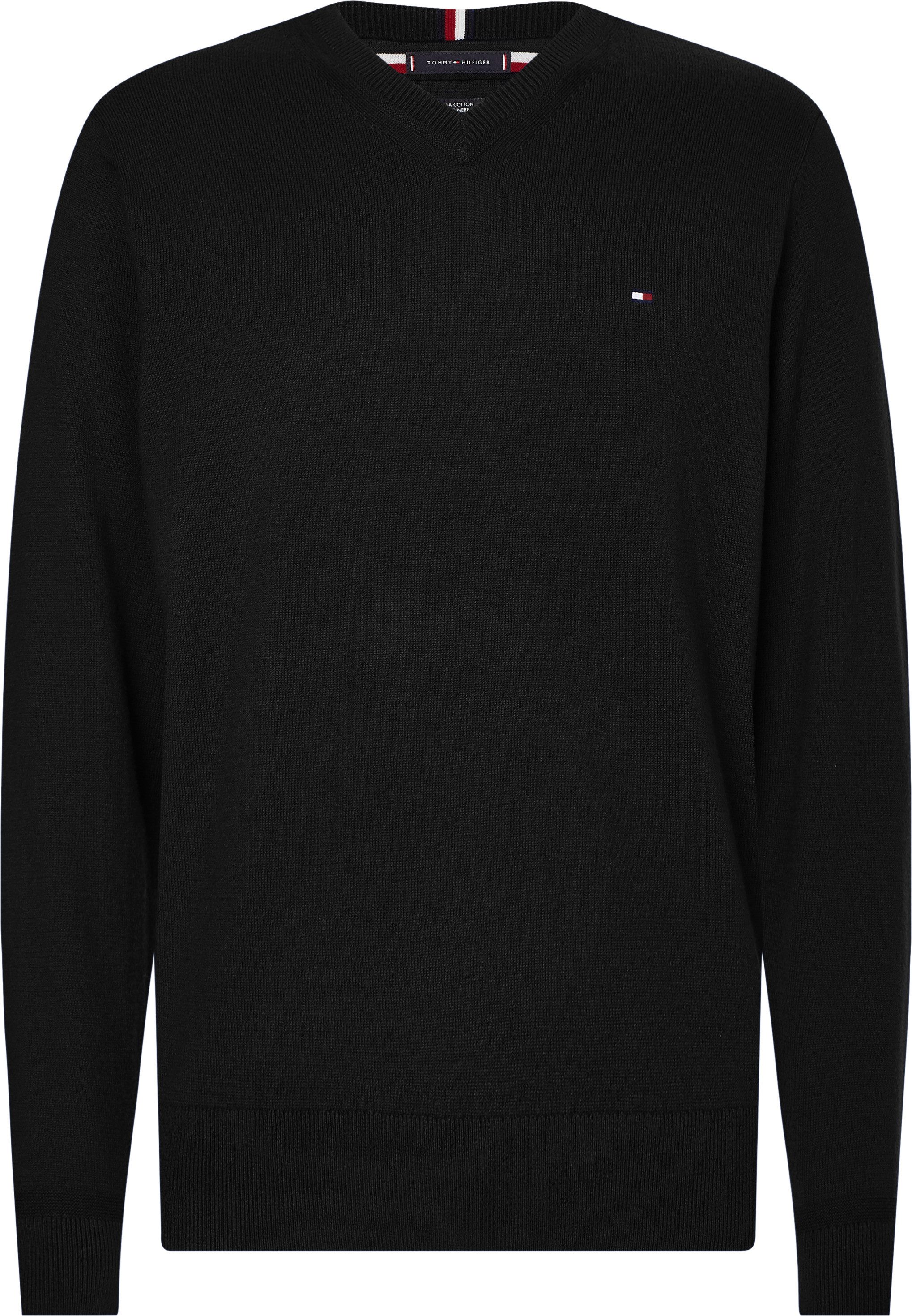 Tommy Hilfiger Gebreide trui BT-PIMA ORG CTN CASHMERE VNCK-B in grote maten, met logo borduurwerk op borsthoogte