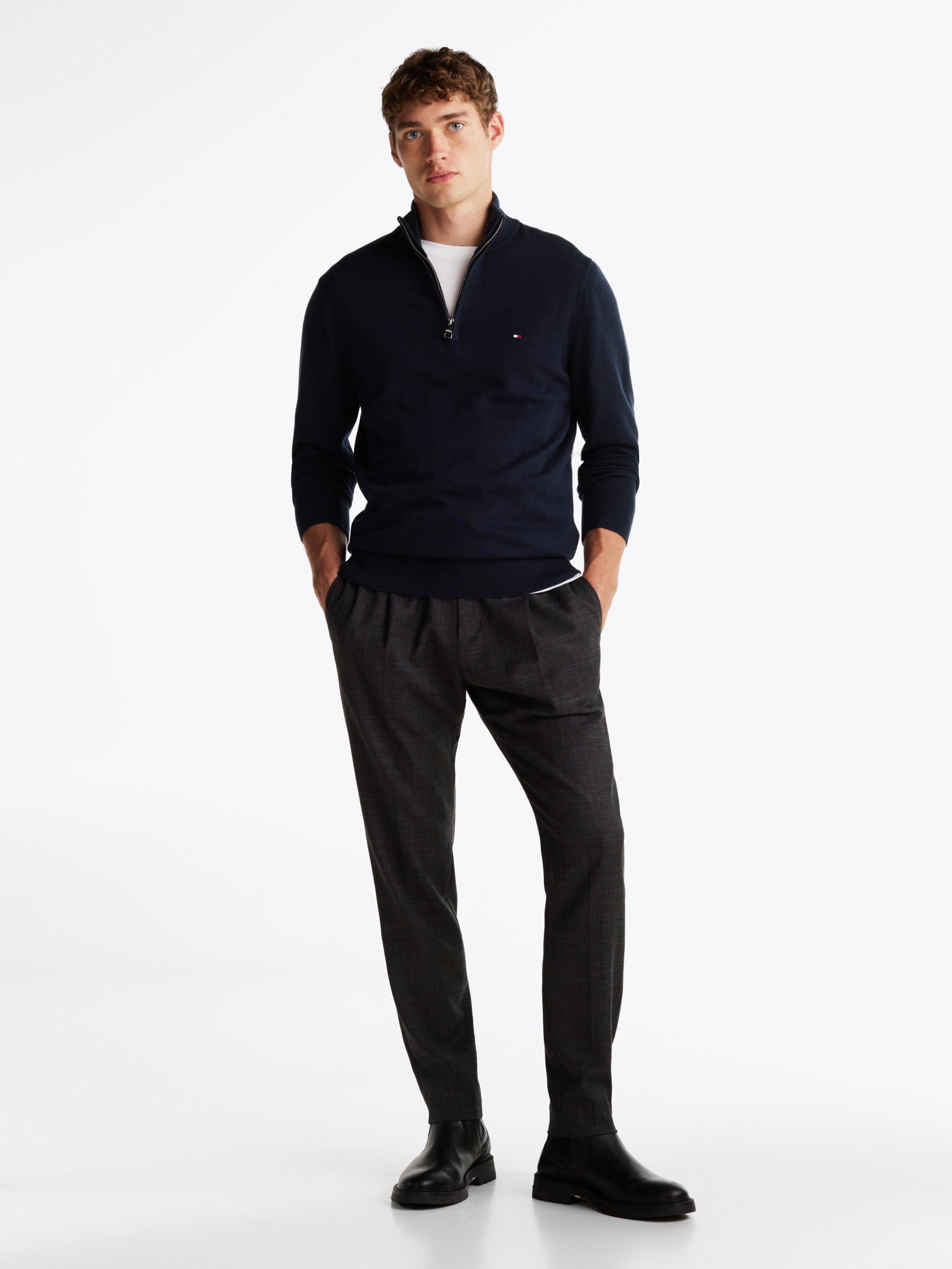 Tommy Hilfiger Schipperstrui PIMA ORG CTN CASHMERE ZIP MOCK
