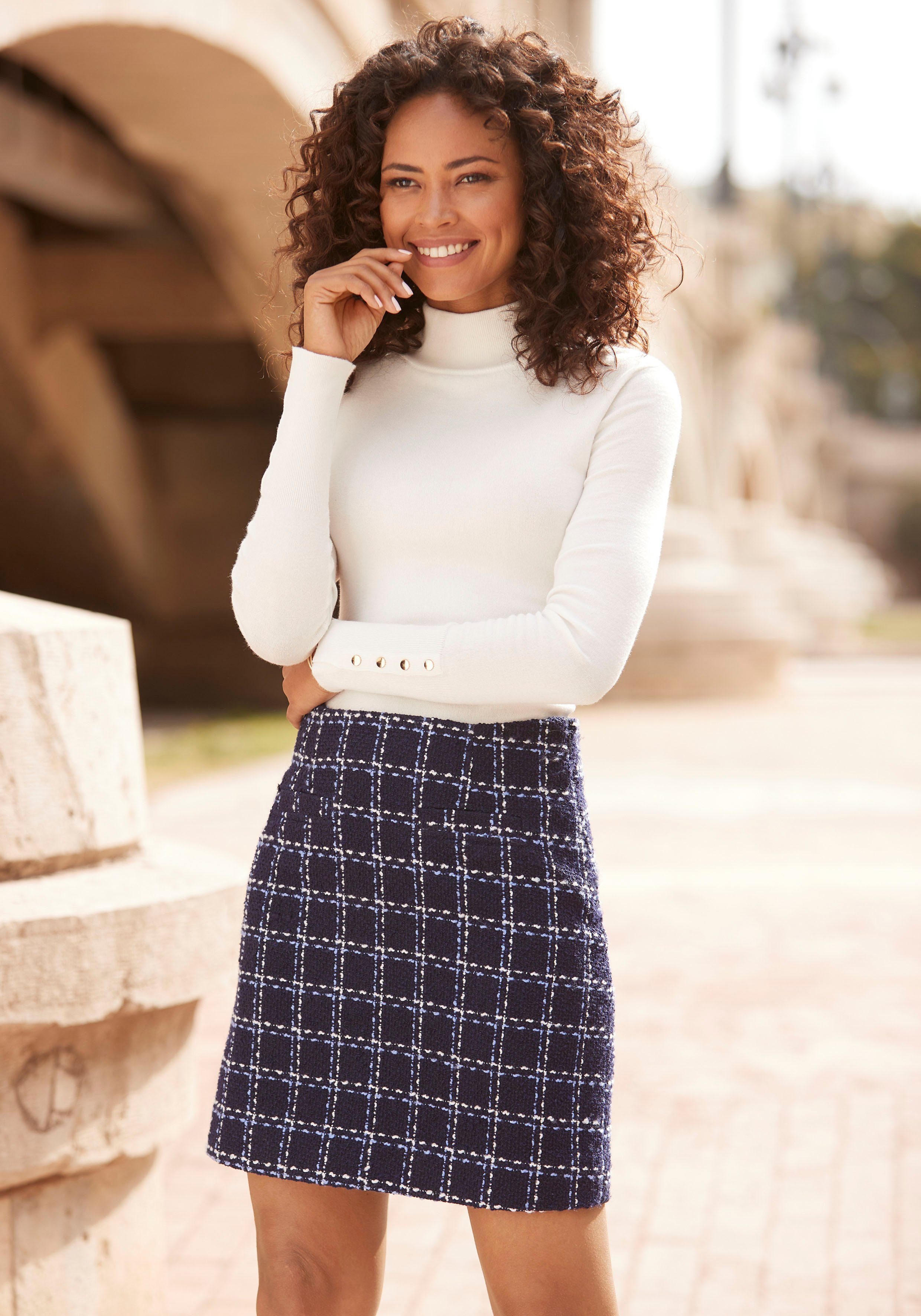 Lascana Minirok in bouclé-look, ruitpatroon, casual-chic, elegant