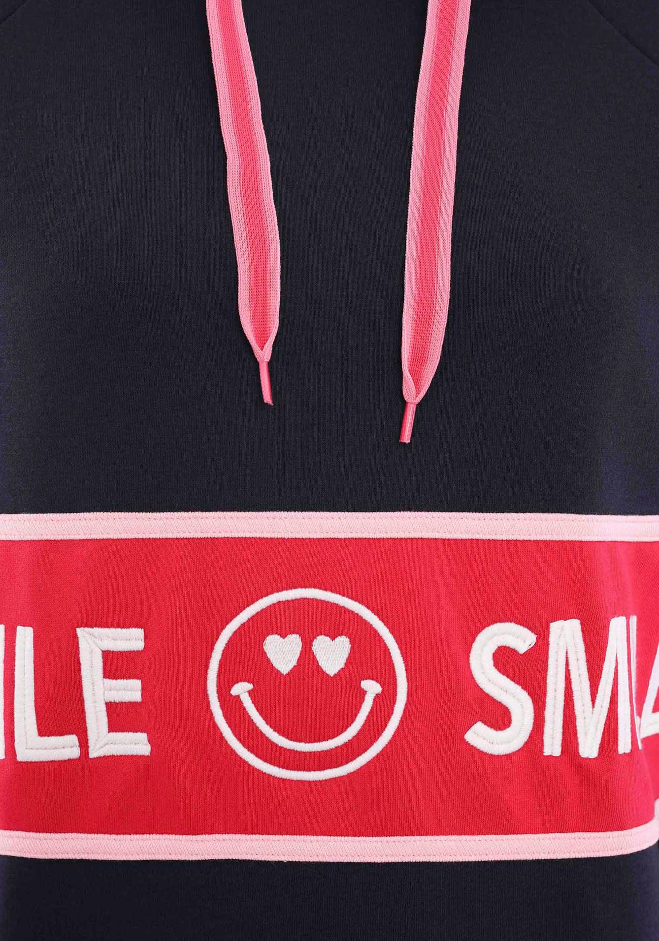 Zwillingsherz Sweatshirt met capuchon, "smile"-print en neonbanden