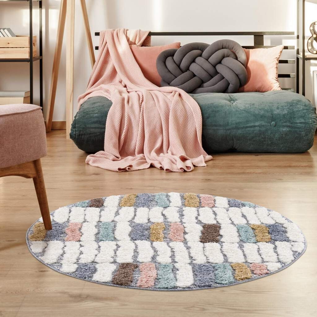 Hoogpolig vloerkleed Luna - crème/grijs