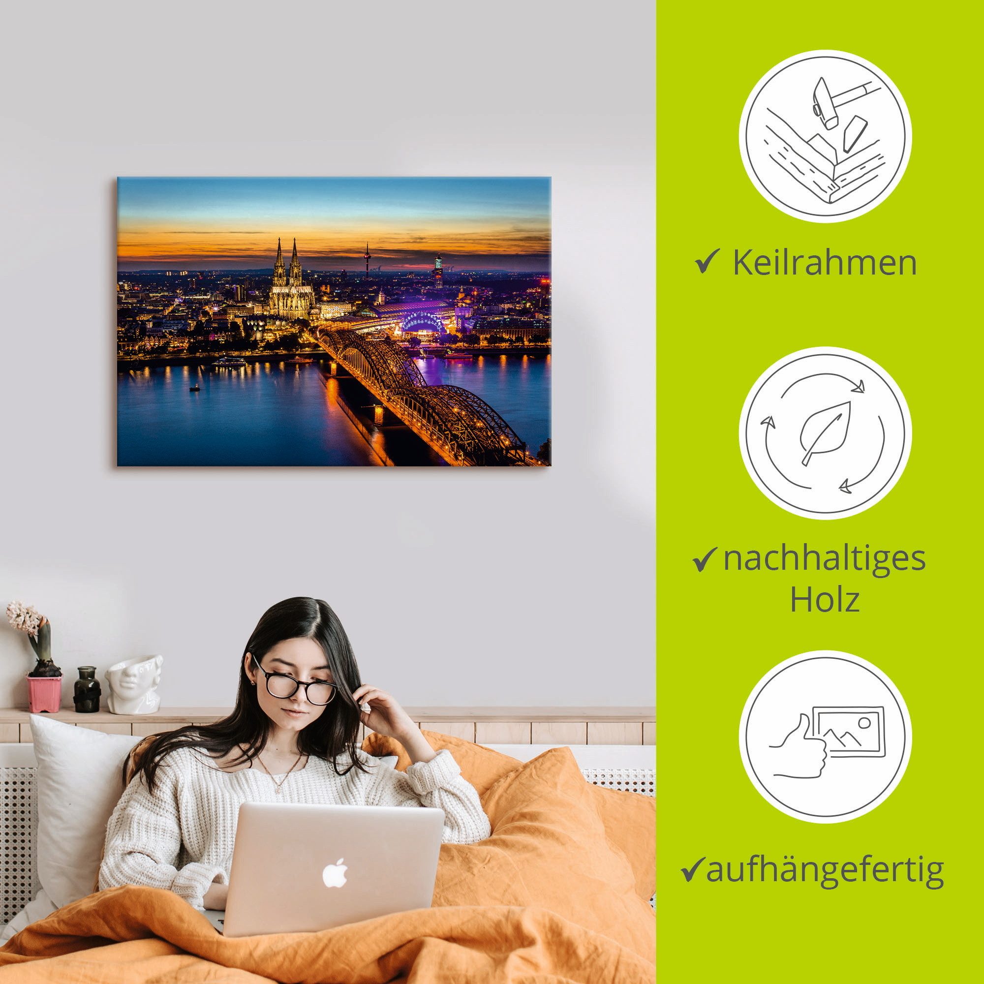 Artland Artprint op linnen Verlicht Keulen van boven