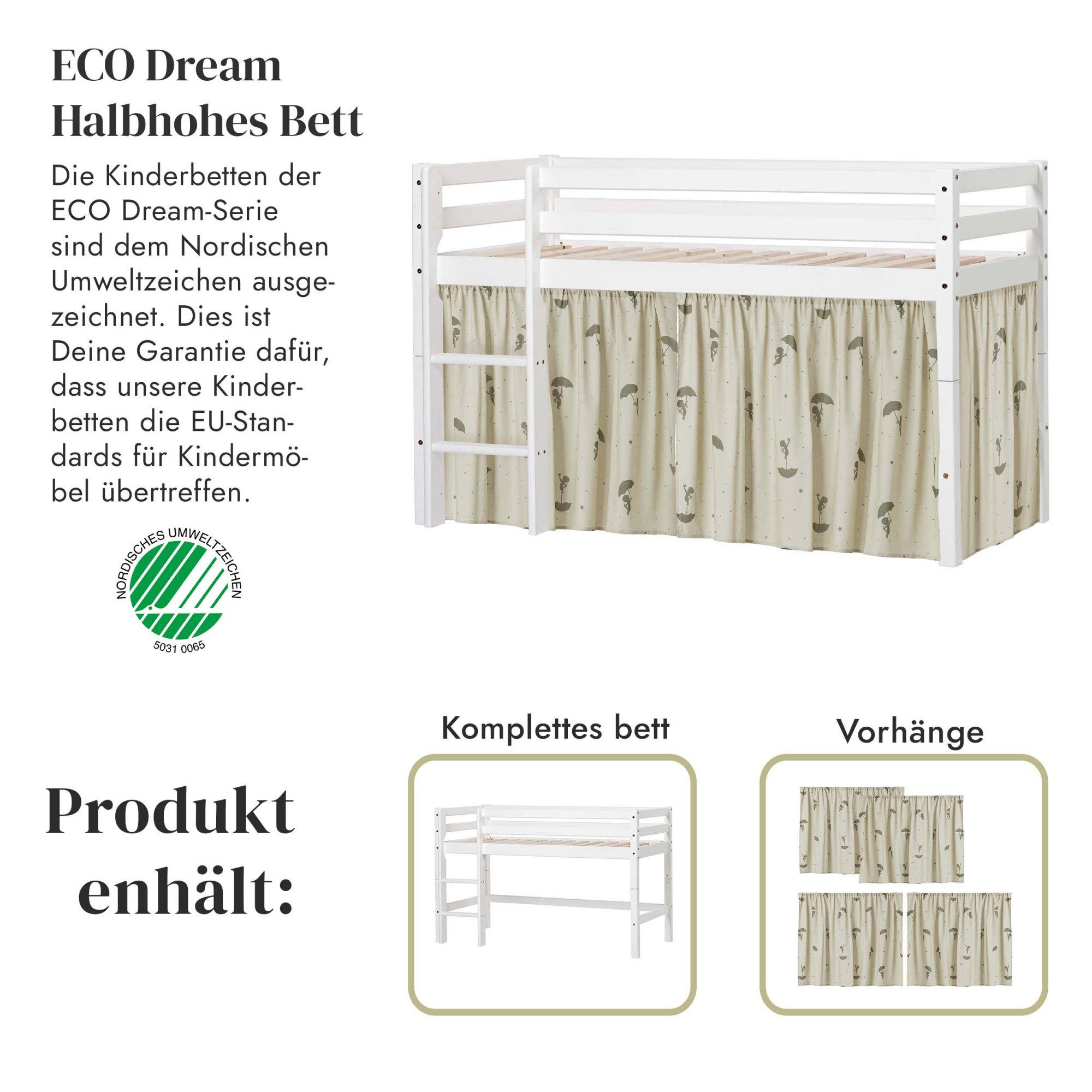 Hoppekids Speelbed Eco Dream Massief hout, naar keuze in 2 afmetingen en 4 kleuren, matras ter keuze