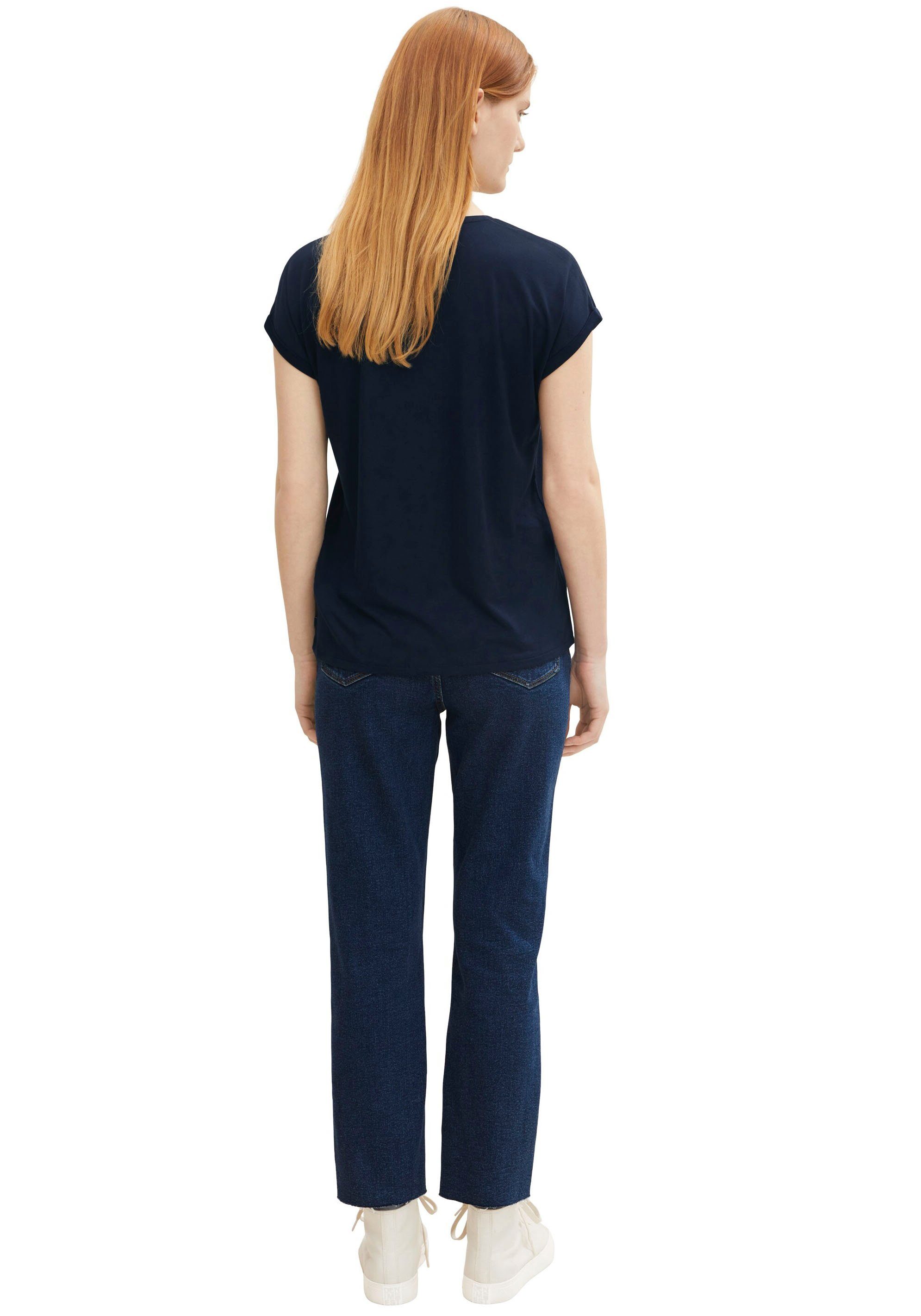 Tom Tailor Denim Shirt met ronde hals met mouwomslagen