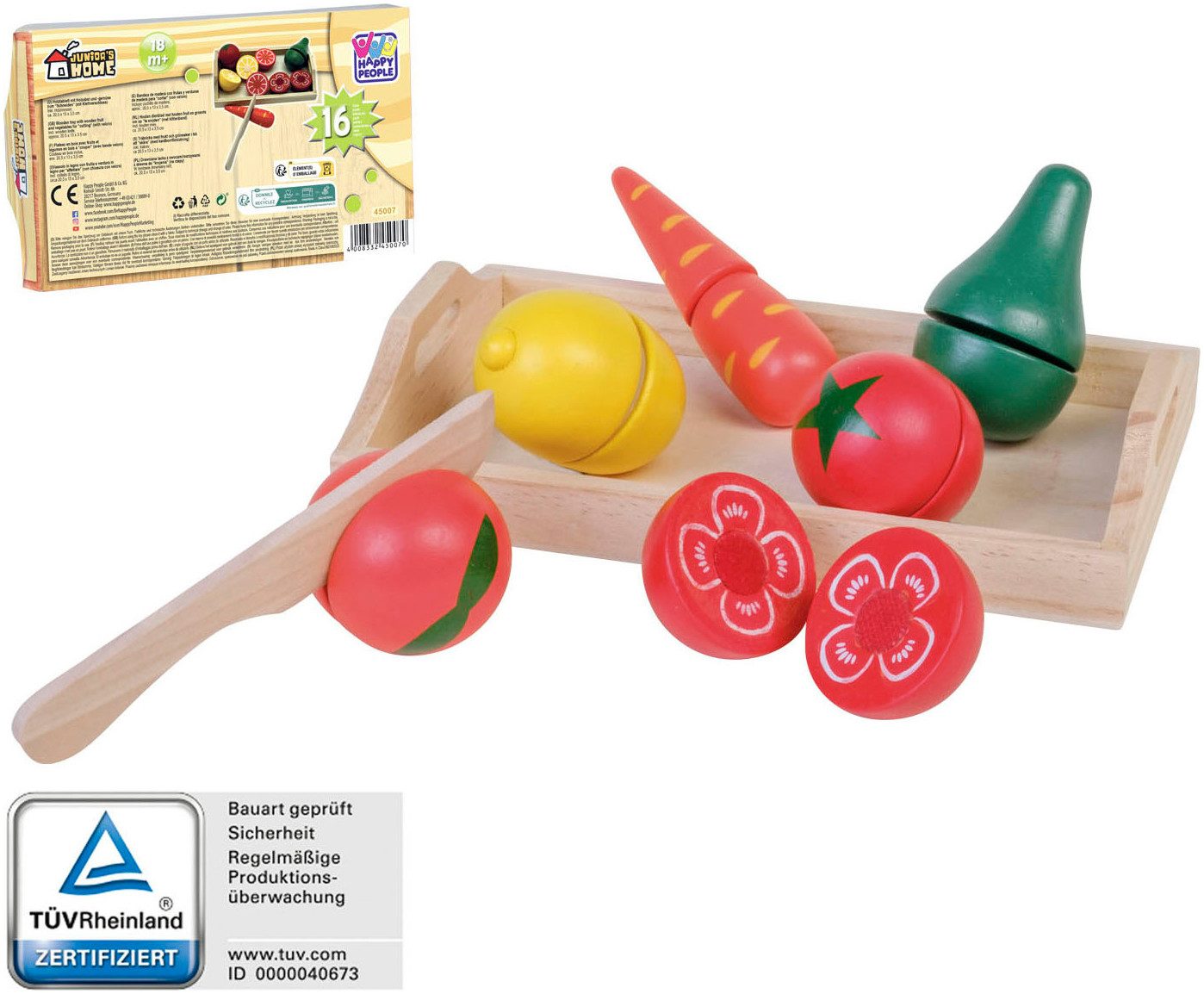 Happy People Speelgoed-levensmiddelen Houten dienblad met houten fruit en groenten